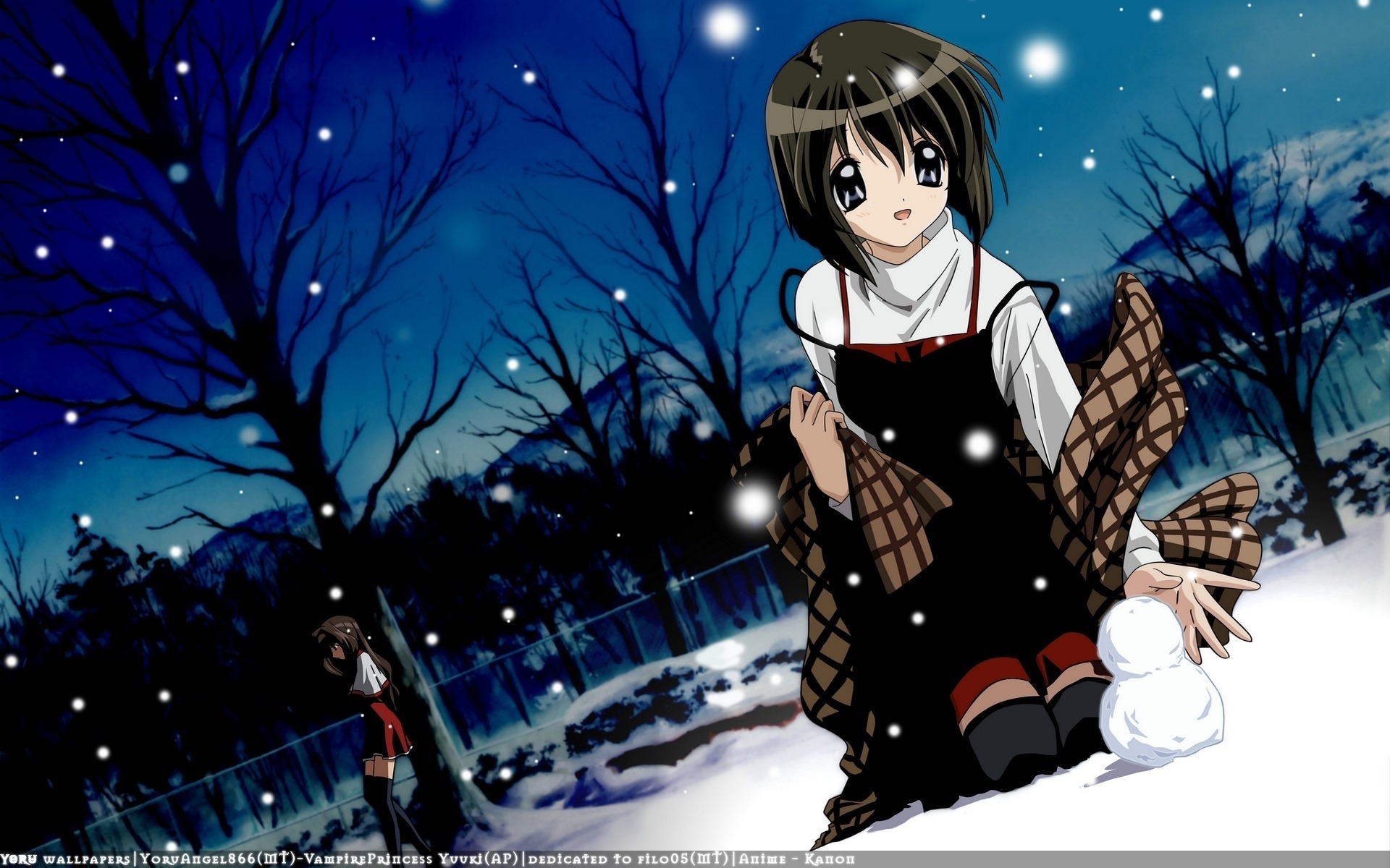Wallpaper, illustration, anime, brunette, snow, winter, girl, computer wallpaper, kanon shiori 1920x1200