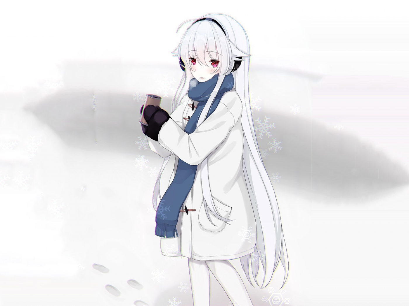 Desktop Wallpaper Winter, Snowflakes, Anime Girl, Cute, HD Image, Picture, Background, E44e00