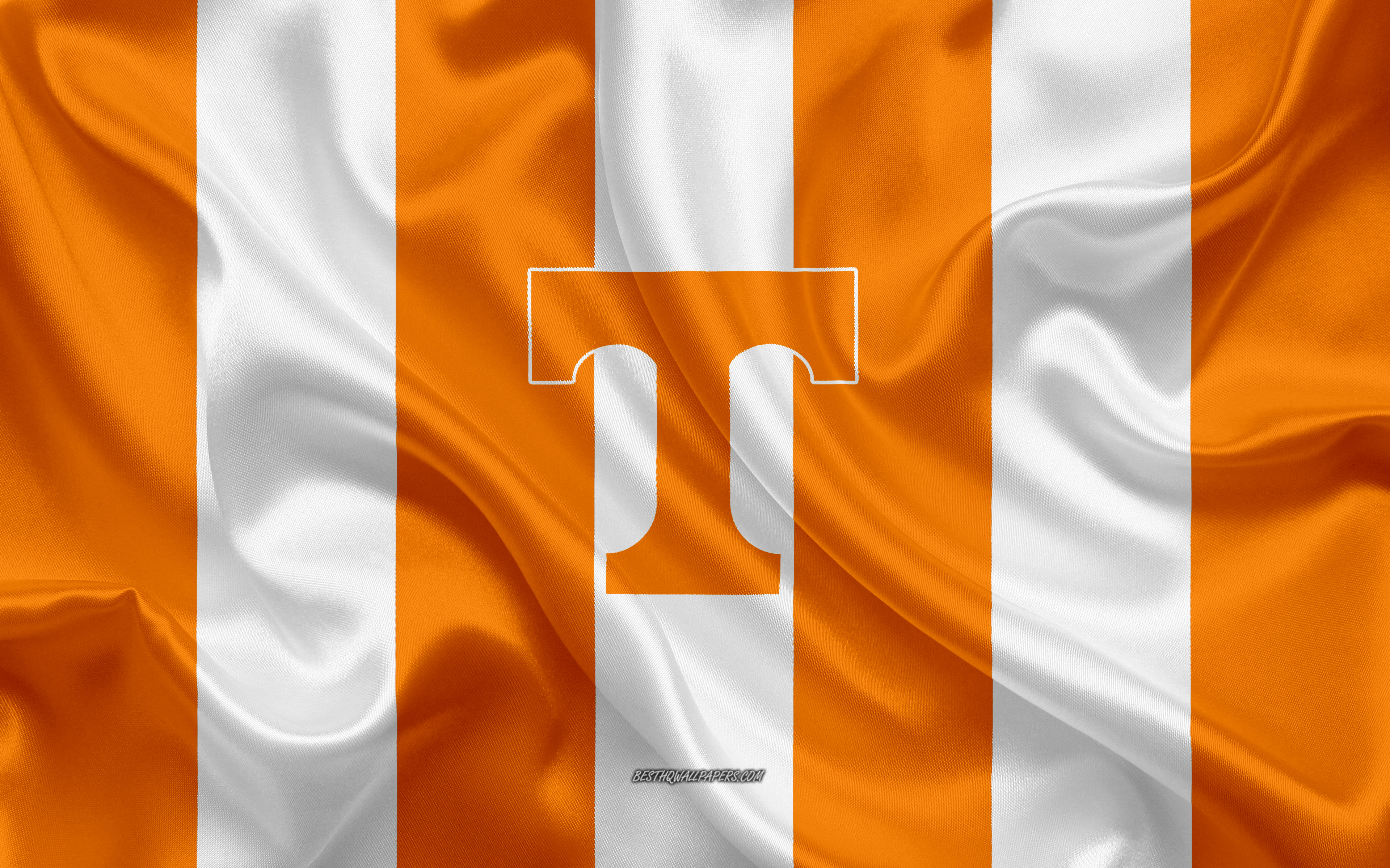 Download Wallpaper Tennessee Volunteers, American Football Team, Emblem, Silk Flag, Orange White Silk Texture, NCAA, Tennessee Volunteers Logo, Knoxville, Tennessee, USA, American Football, University Of Tennessee For Desktop With Resolution 3840x2400