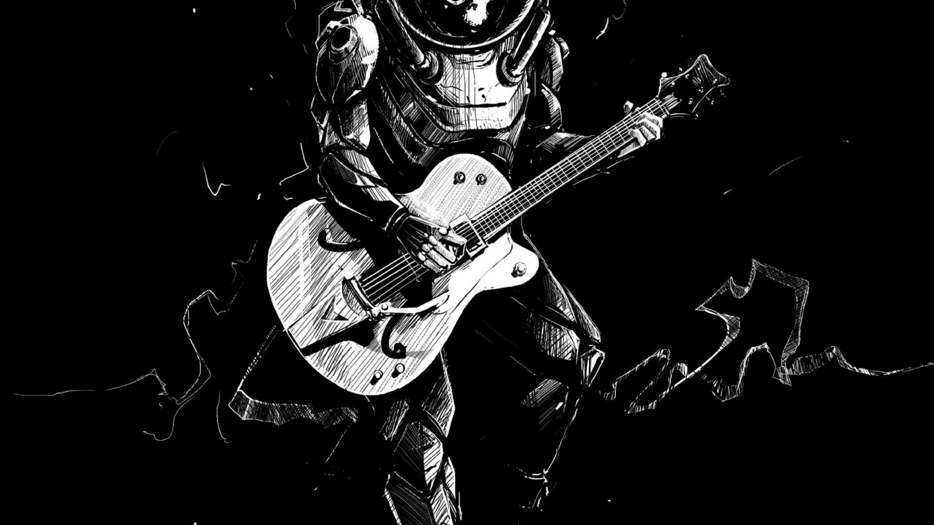 Wallpaper Skeleton, Guitar, Bw, Guitarist, Spacesuit, Art • Wallpaper For You HD Wallpaper For Desktop & Mobile