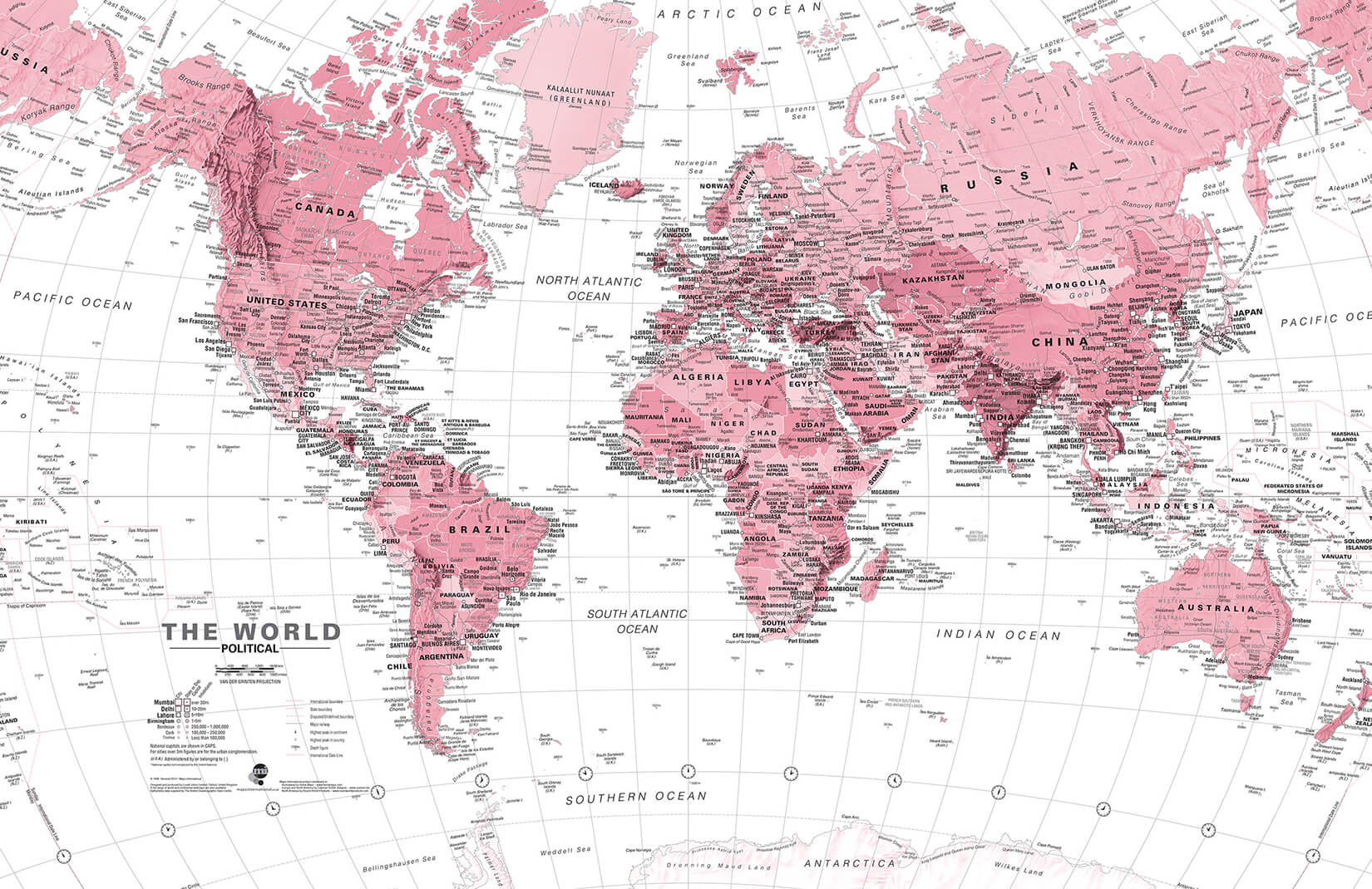 Pink & White World Map Wallpaper Mural