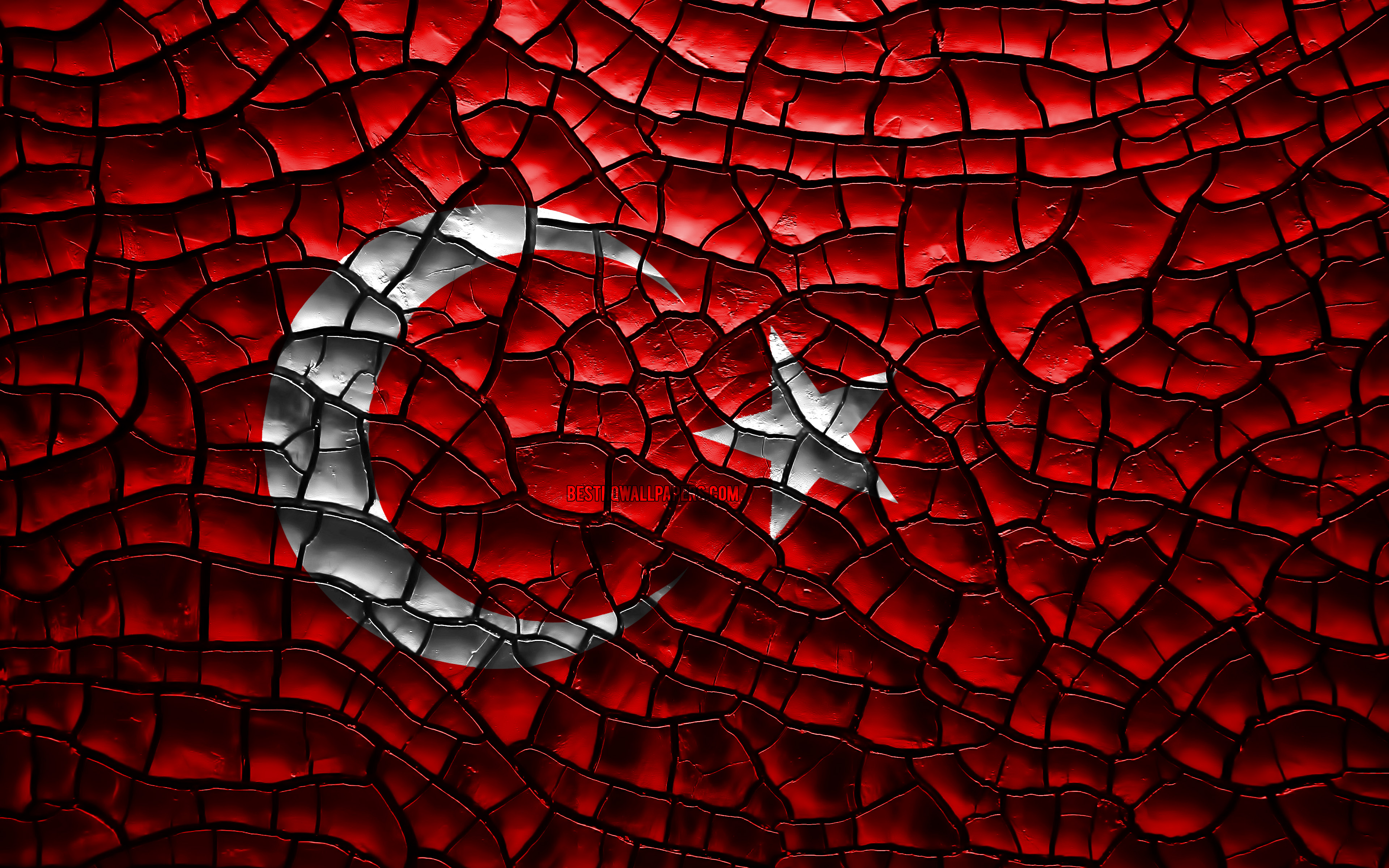 Download wallpaper Flag of Turkey, 4k, cracked soil, Europe, Turkish flag, 3D art, Turkey, European countries, national symbols, Turkey 3D flag for desktop with resolution 3840x2400. High Quality HD picture wallpaper