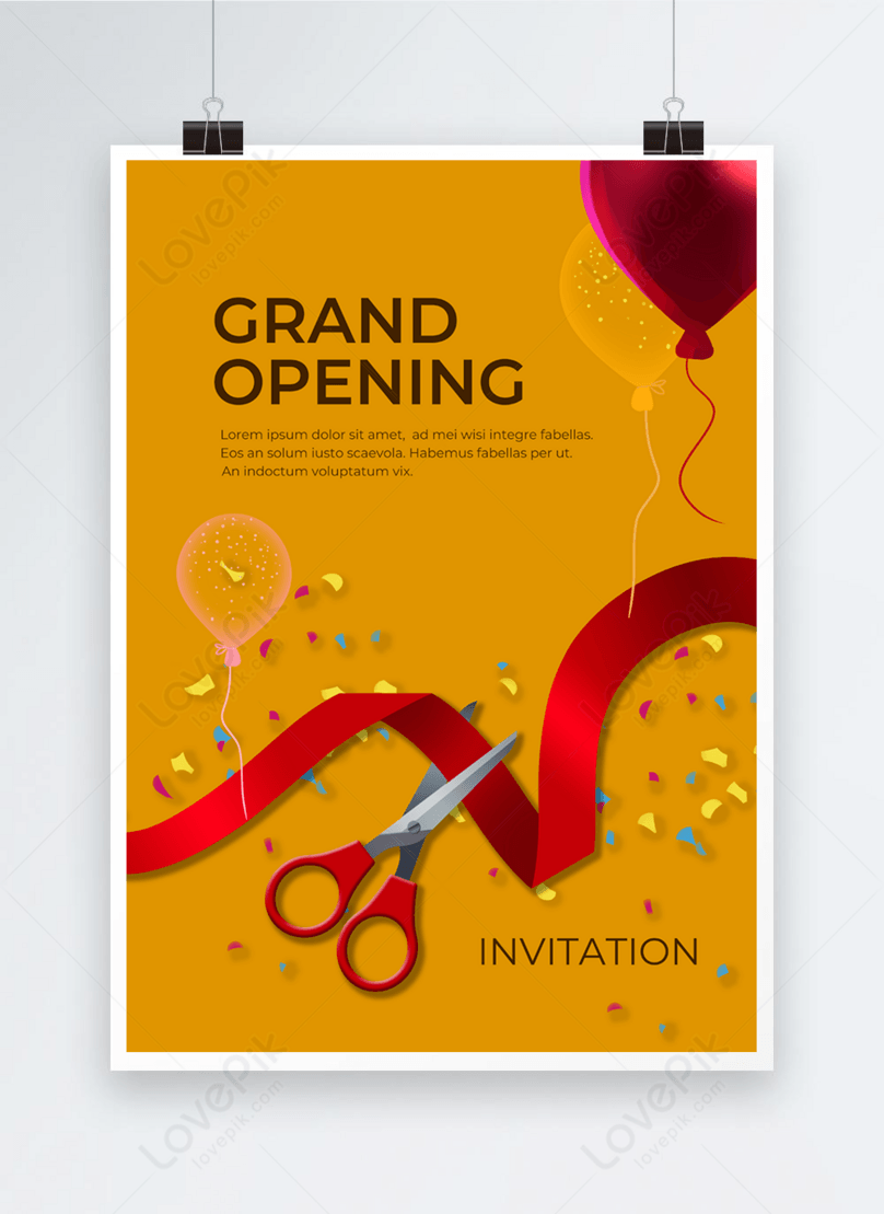 Yellow grand opening ribbon cutting poster background image_picture free download 465570225_lovepik.com