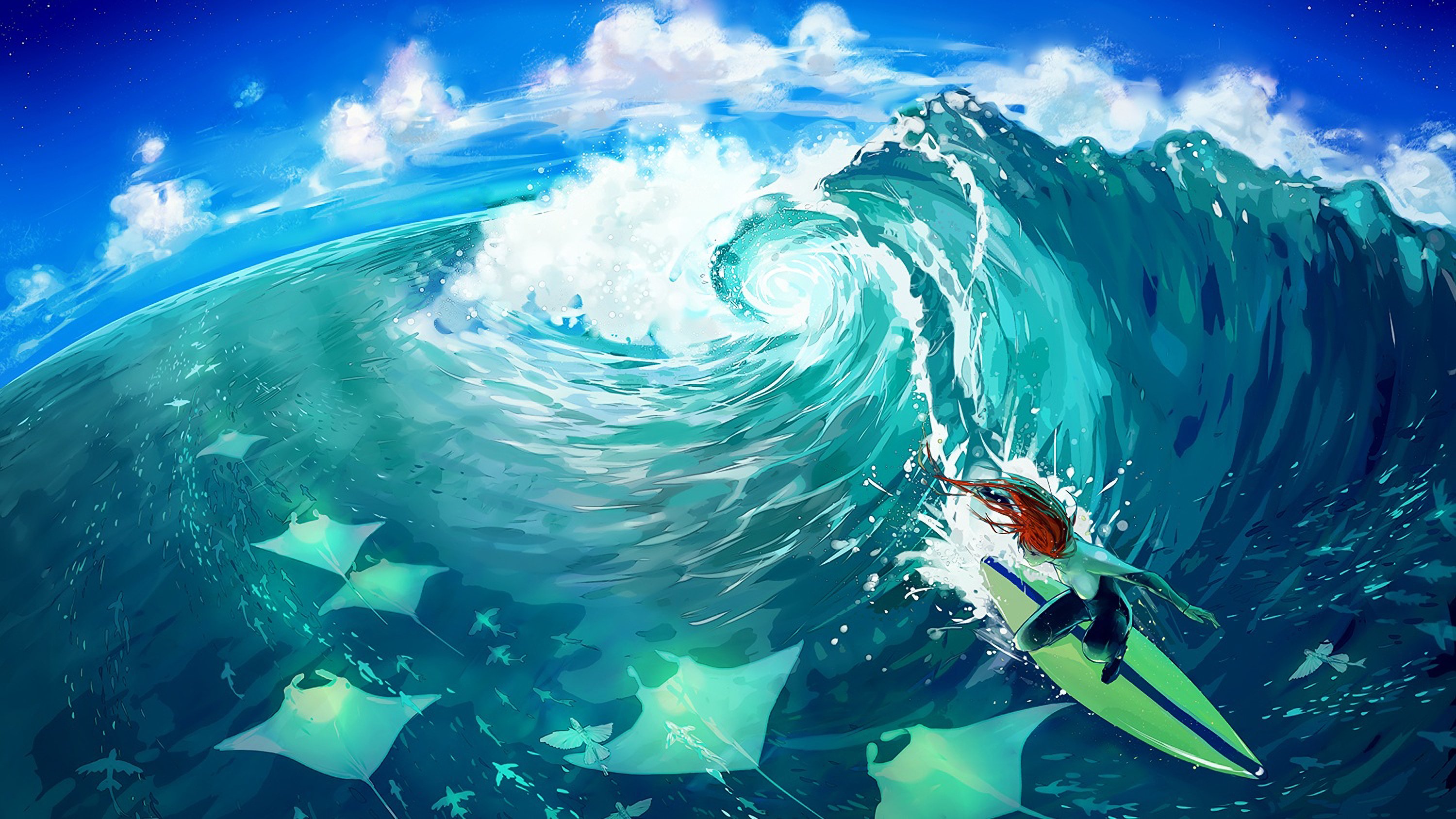 Surfing Yuumei Wallpaper Ocean Art