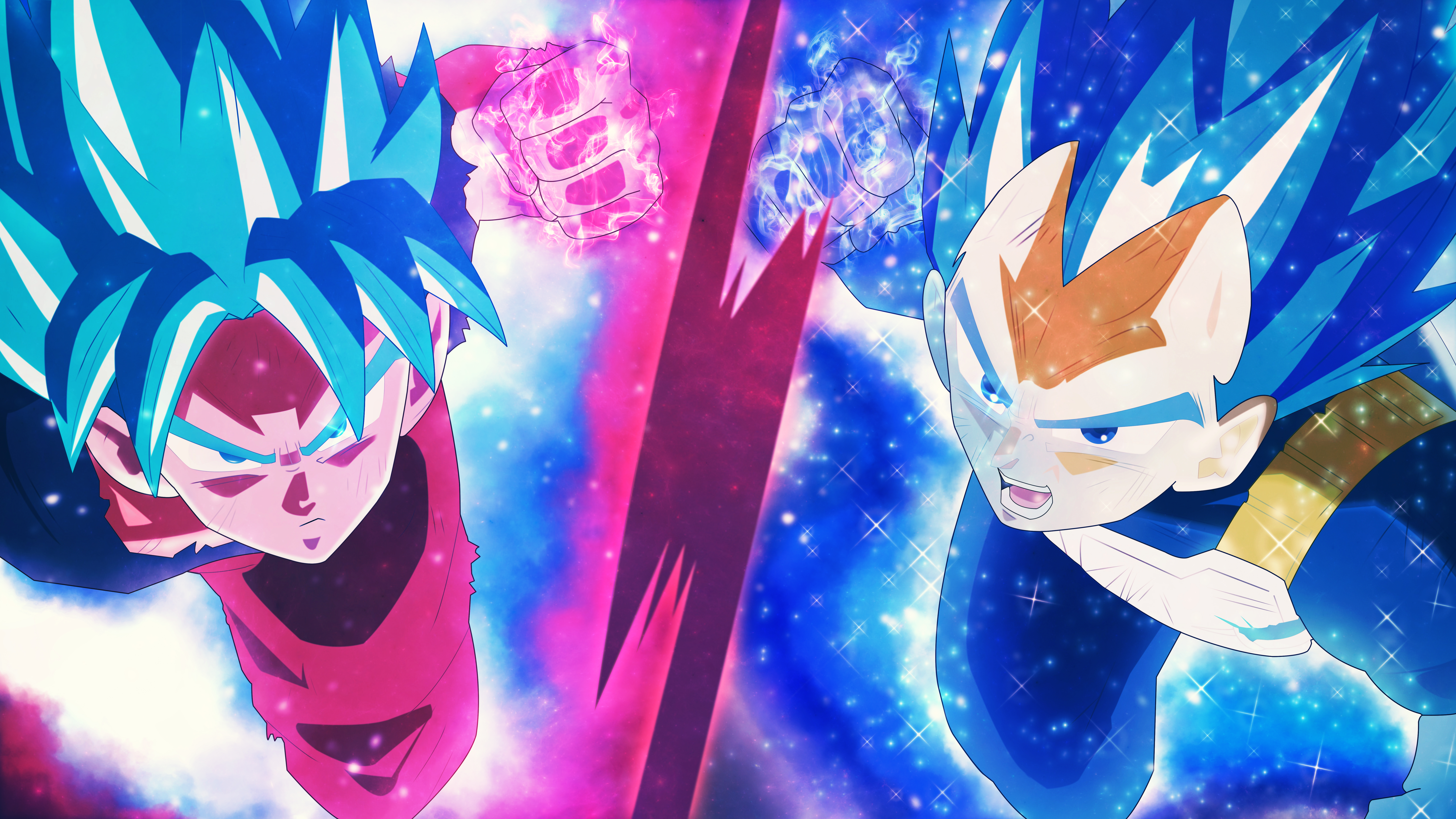 Wallpaper, Dragon Ball Super, Super Saiyan Blue, Son Goku, Vegeta, Kaio ken, Dragon Ball 8192x4608