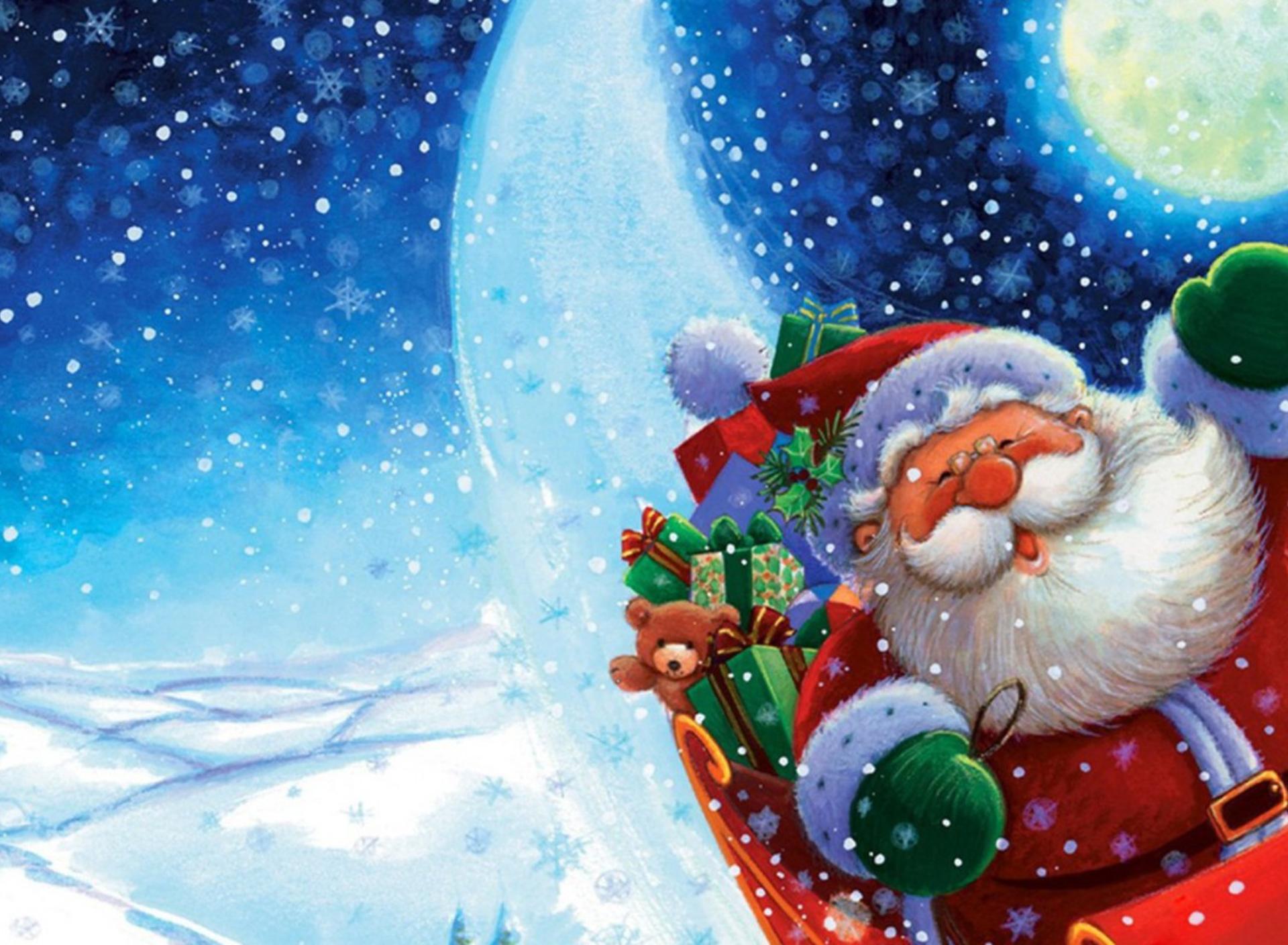 Happy Santa Claus in a magic night of Christmas