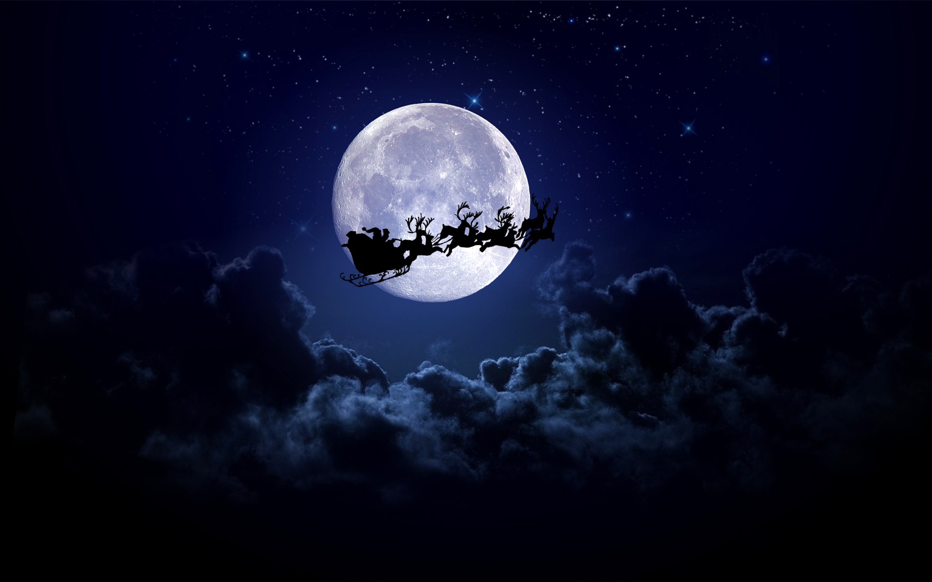 Wallpaper, night, planet, sky, clouds, Earth, Moon, moonlight, atmosphere, reindeer, astronomy, santa, Santa Claus, midnight, Christmas sleigh, darkness, computer wallpaper, outer space, astronomical object, full moon 1920x1200