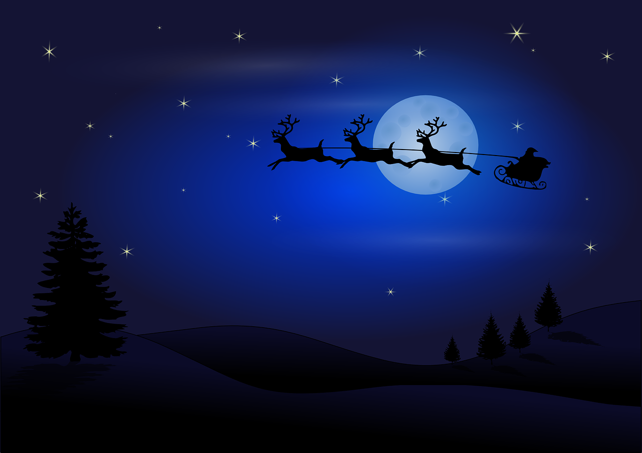 Download Moon, Silhouettes, Santa Claus