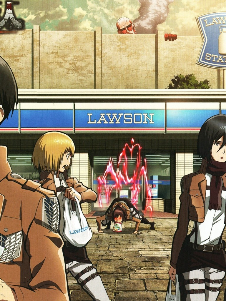 Download 768x1024 Attack On Titan, Levi, Mikasa, Eren, Armin, Shopping Wallpaper for Apple iPad 1, 2, Apple iPad Mini