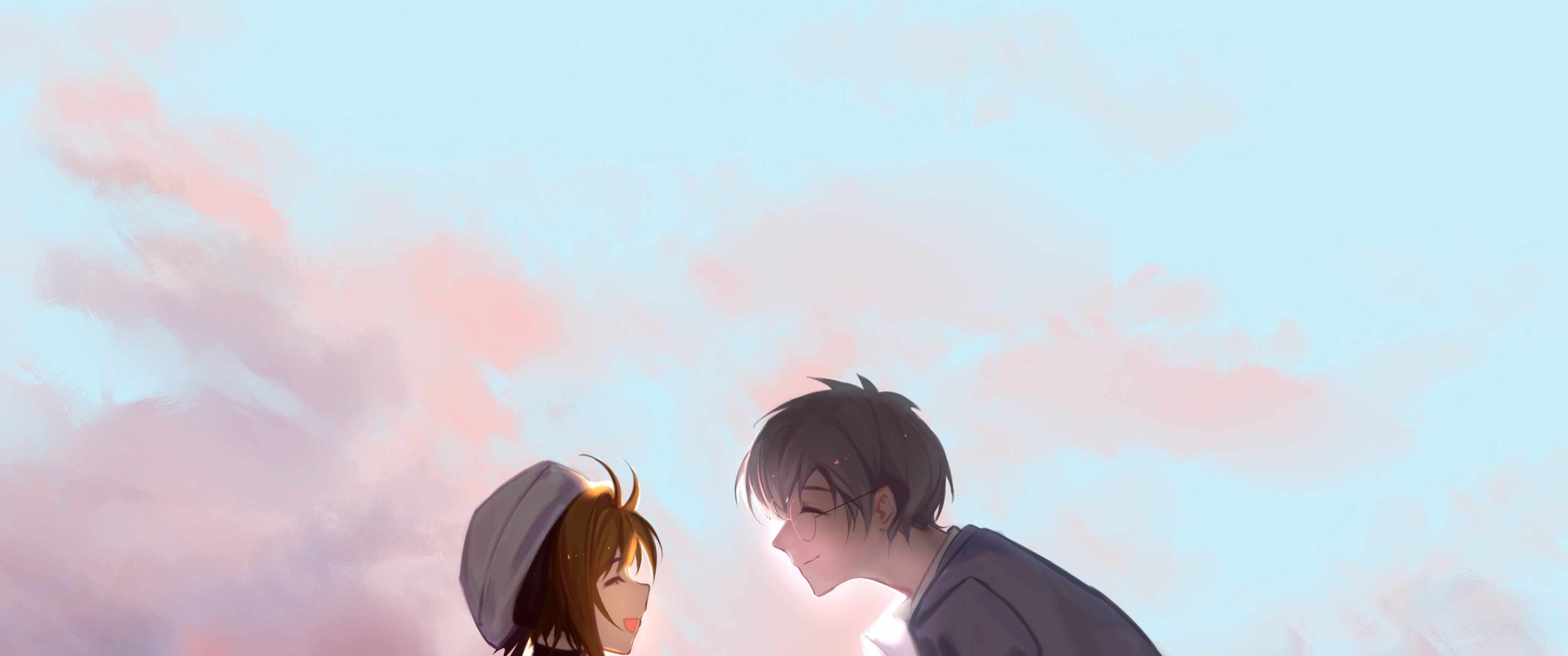 Download 3440x1440 Kinomoto Sakura, Tsukishiro Yukito, Couple, Smiling, Romance, Carcaptor Sakura Wallpaper