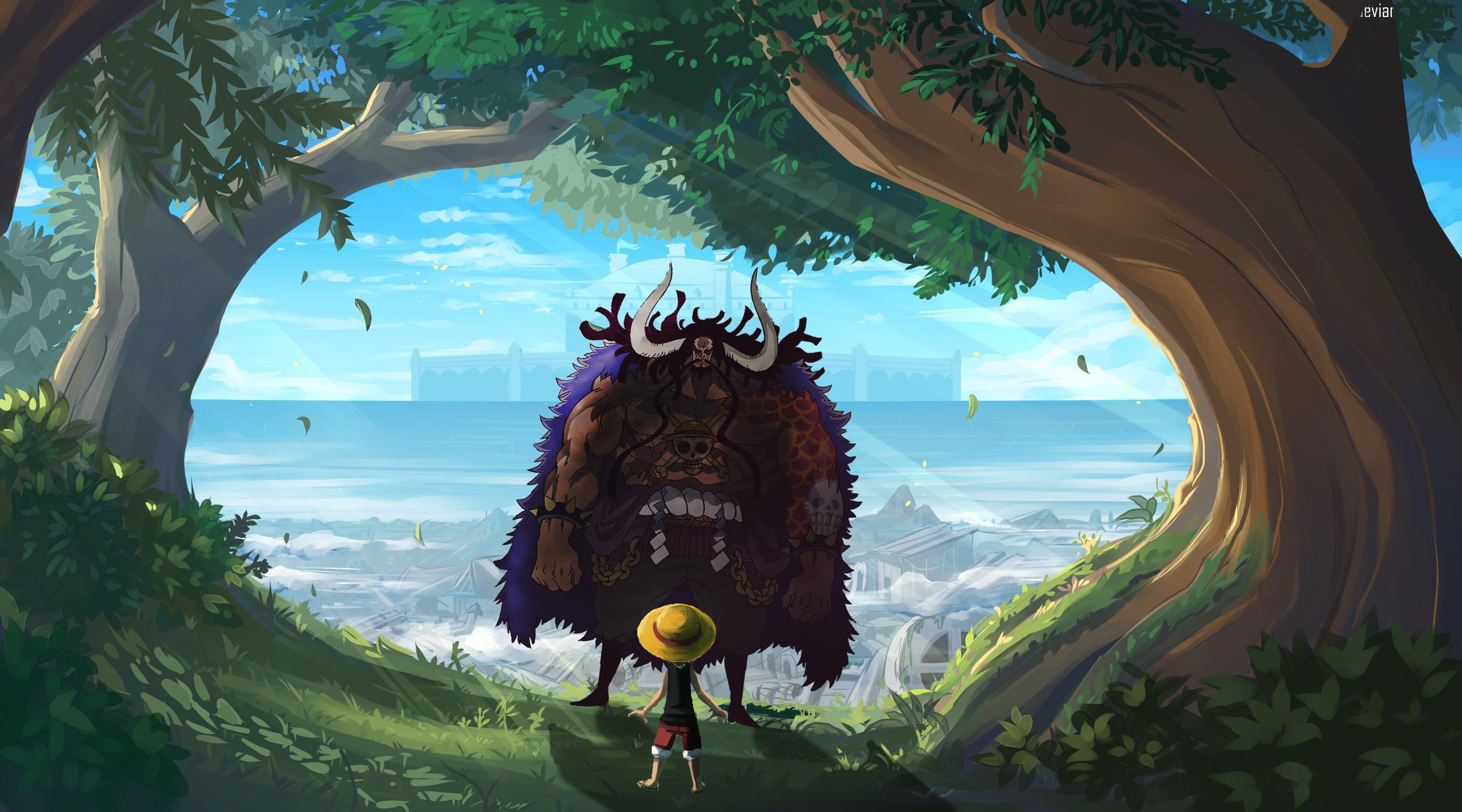 Wallpaper with Kaido and young luffy