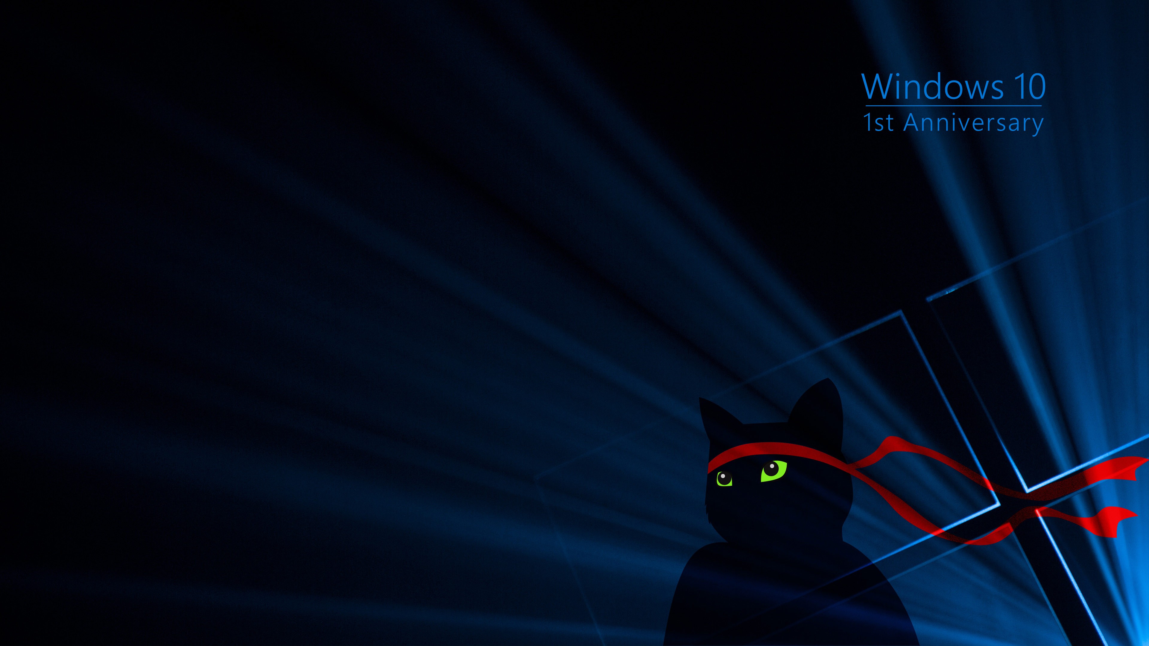 Wallpaper, black, cat, dark, red, green, blue, Windows Windows 10 Anniversary, light, line, darkness, screenshot, computer wallpaper, atmosphere of earth 3840x2160