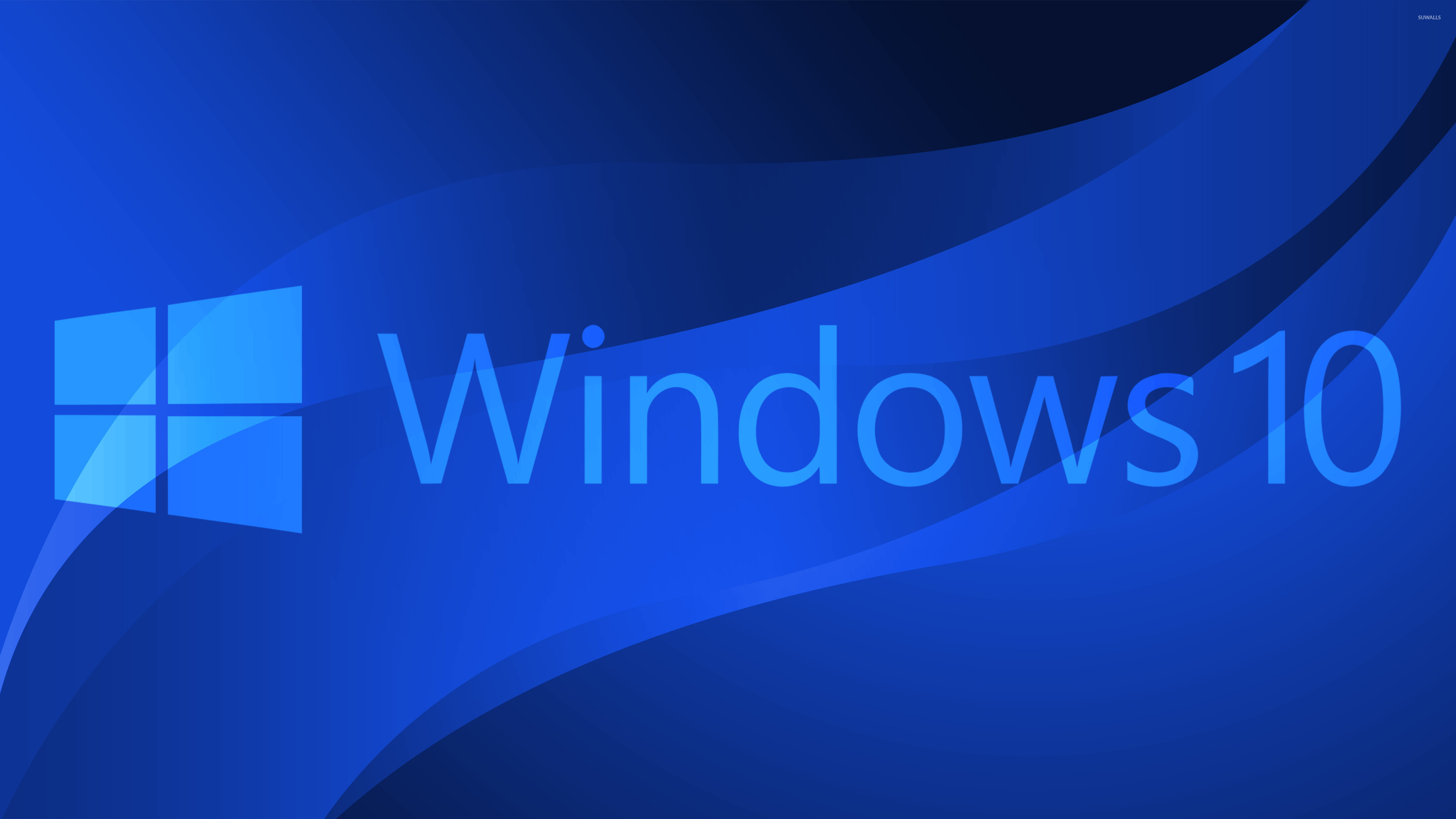 Windows 10 text logo on blue curves wallpaper wallpaper