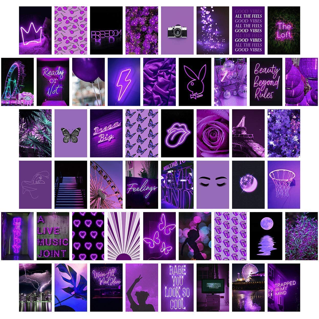 Purple Wall Collage Kit Aesthetic Picture, Bedroom Decor for Teen Girls, Wall Collage Kit, Collage Kit for Wall Aesthetic, VSCO Girls Bedroom Decor, Aesthetic Posters, Collage Kit (50 Set 4x6 inch)