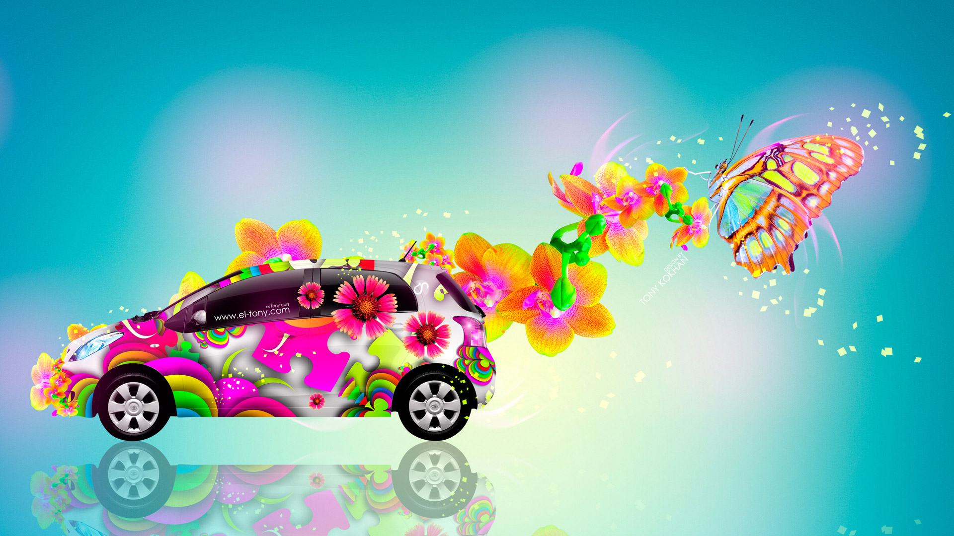 Toyota Vitz JDM Side Fantasy Butterfly Flowers Car 2014 el Tony
