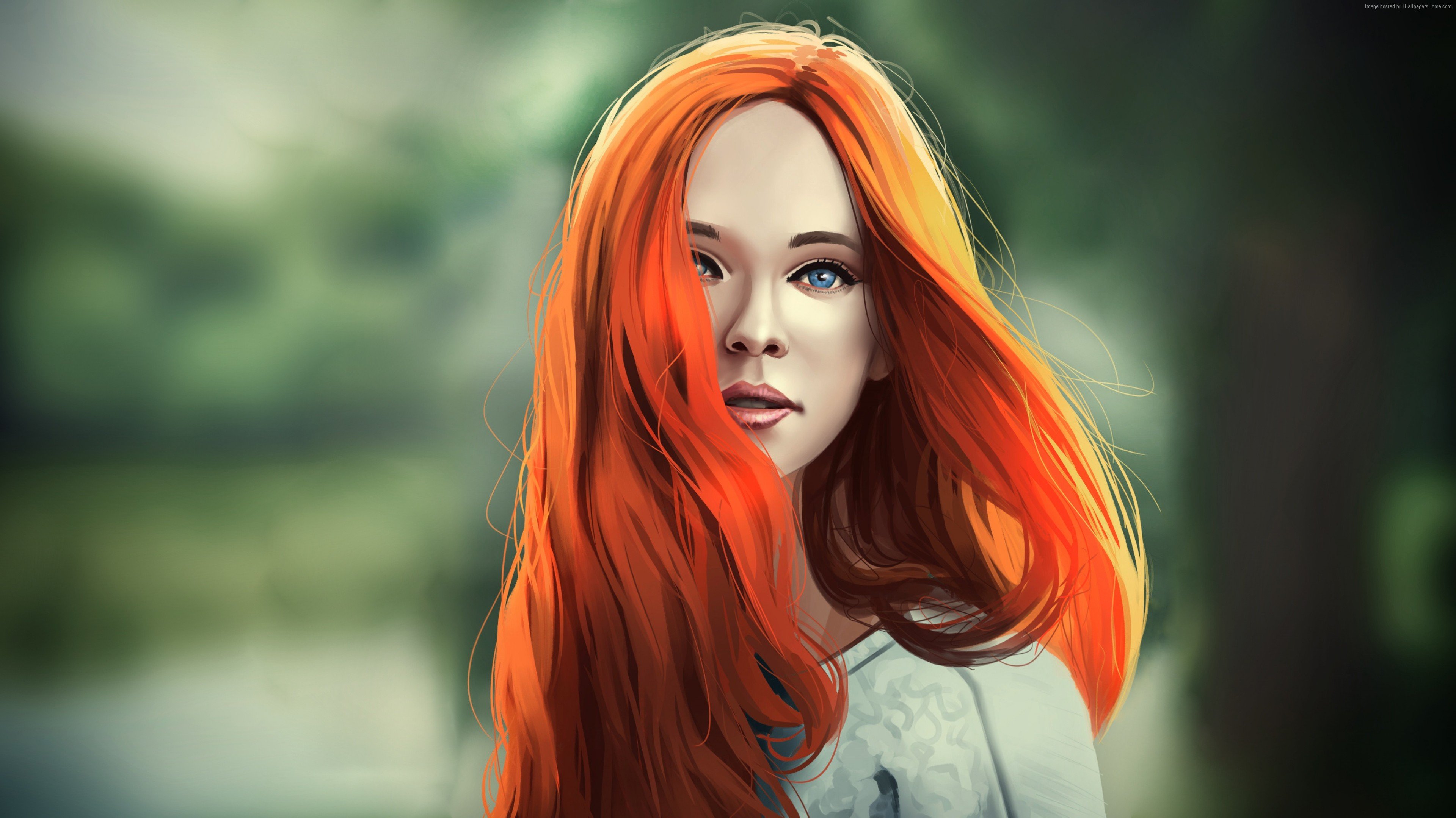 Wallpaper girl, red, hair, 4K, Girls Wallpaper Download Resolution 4K Wallpaper