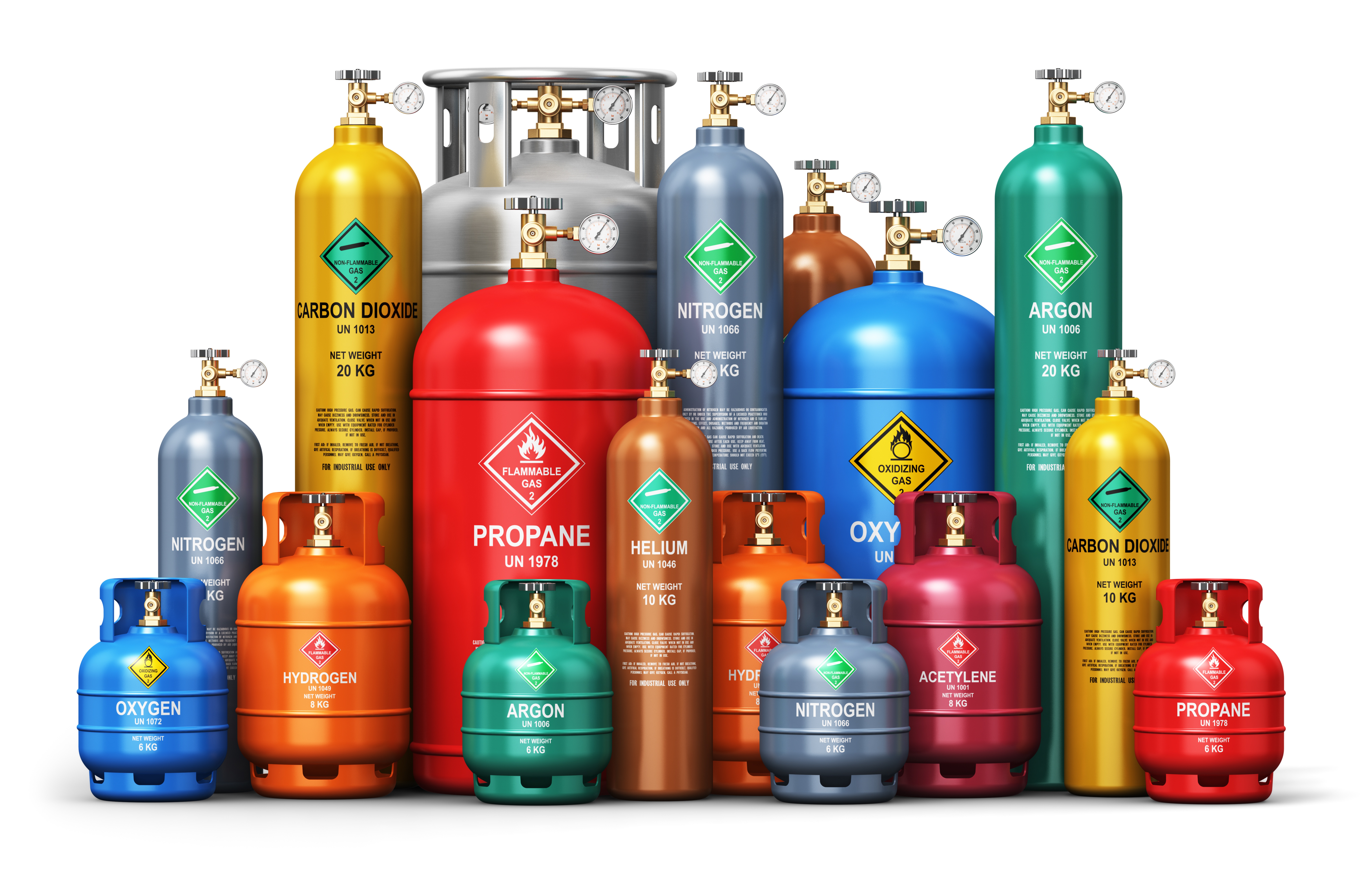 image different gases, gas cylinder Multicolor 3D 8000x5100
