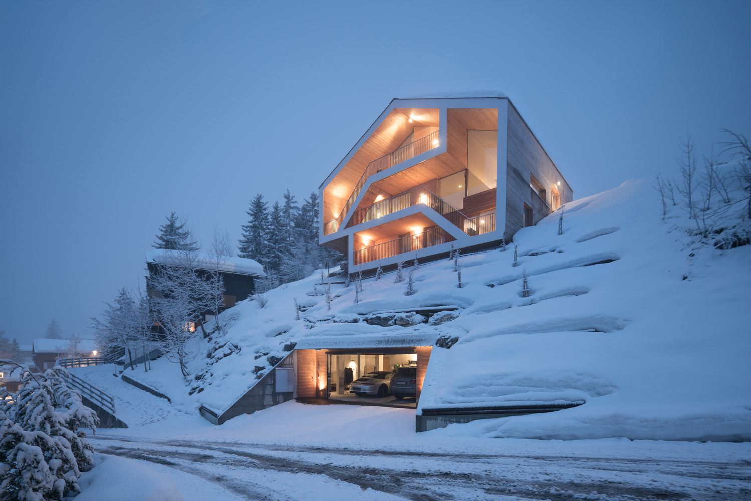 Wallpaper, modern, house, cabin, landscape, snow, winter, architecture 1499x1000