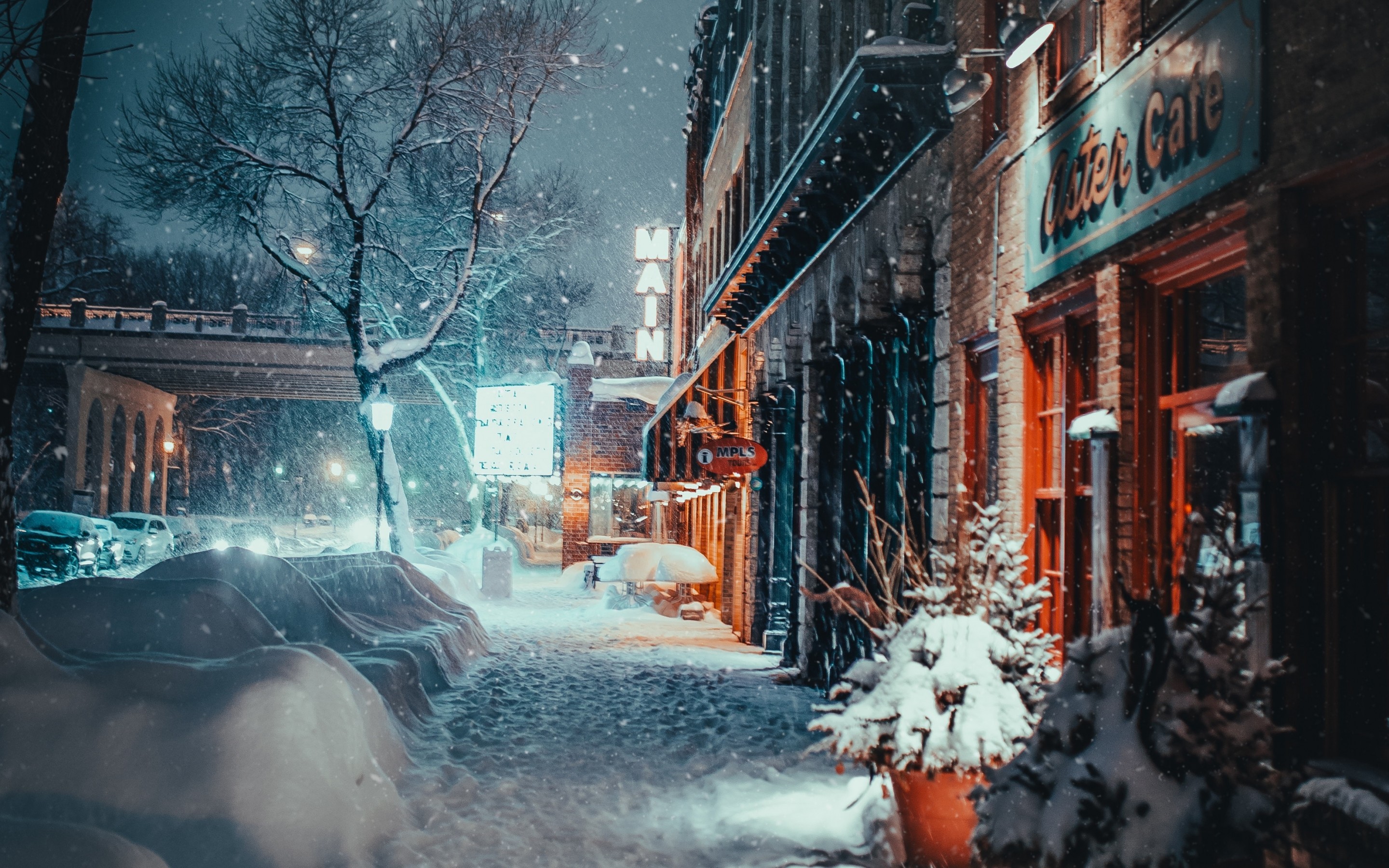 Winter, Town, Urban, Storm, Blizzard, Snow, Buildings Background City