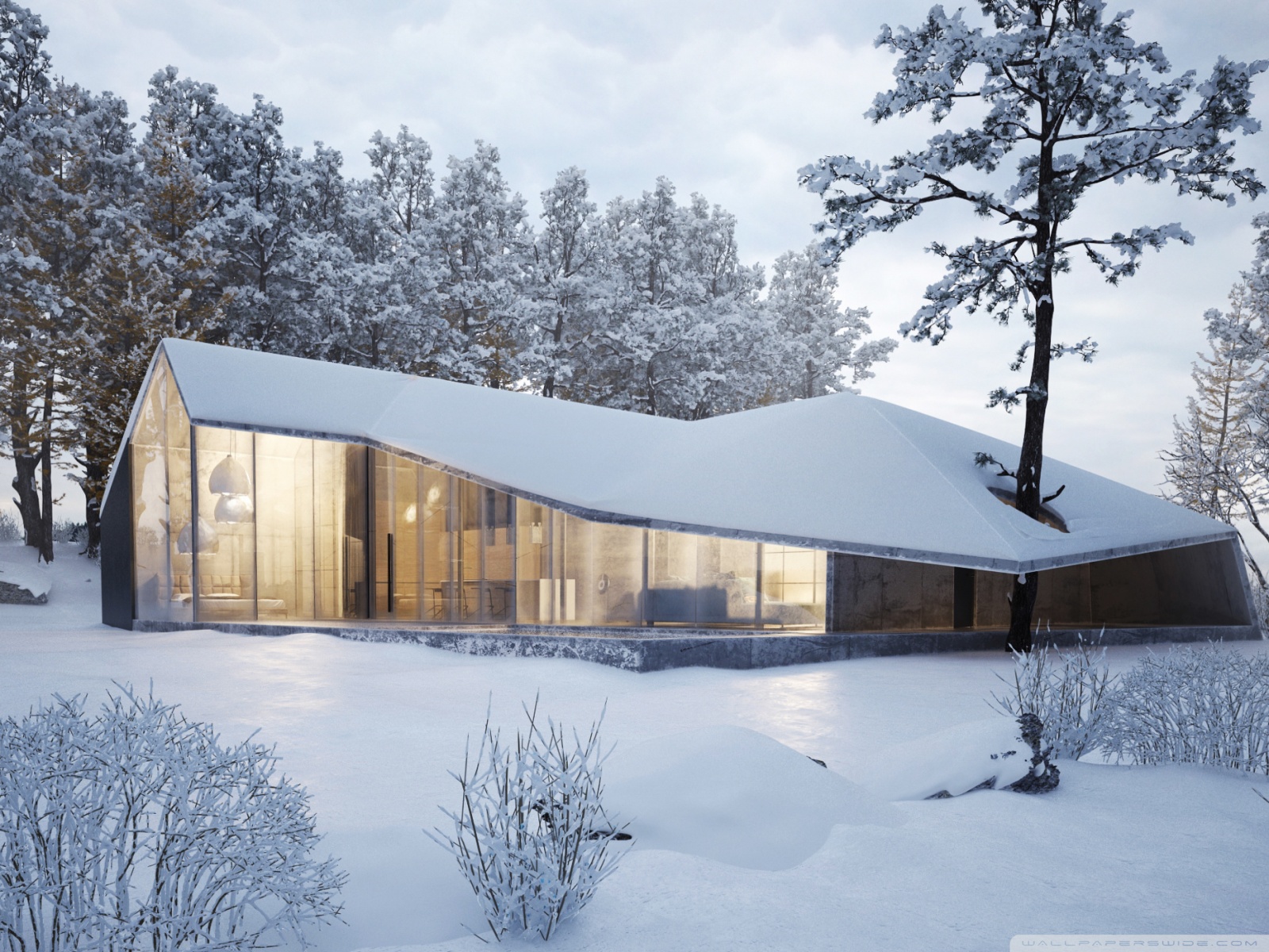 Modern House Design, Winter Landscape Ultra HD Desktop Background Wallpaper for 4K UHD TV, Widescreen & UltraWide Desktop & Laptop, Tablet