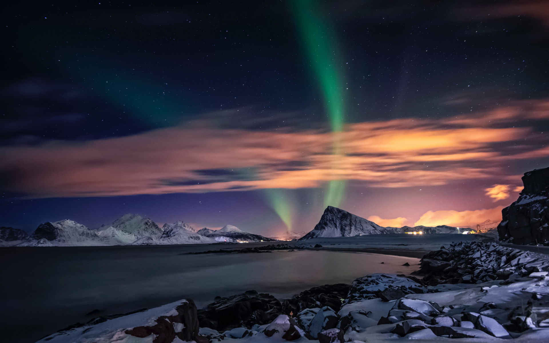 Download 1920x1200 wallpaper aurora borealis, northern lights, lake, sky, nature, widescreen 16:10, widescreen, 1920x1200 HD image, background, 23785