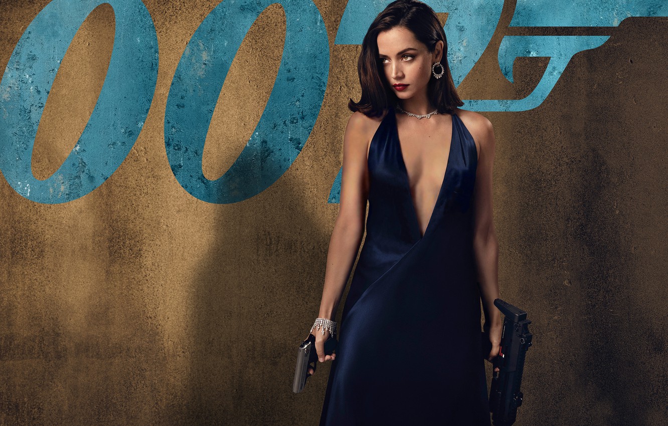 Wallpaper girl, gun, dress, actress, beauty, 007, Ana De Armas, No Time To Die image for desktop, section фильмы