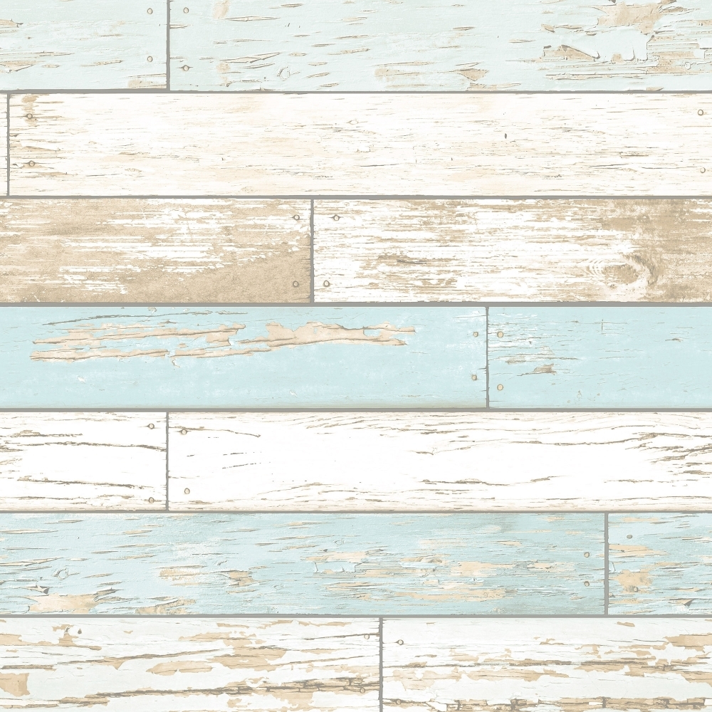 I Love Wallpaper Rustic Wooden Plank Wallpaper Natural / White / Teal (ILW980072) from I Love Wallpaper UK