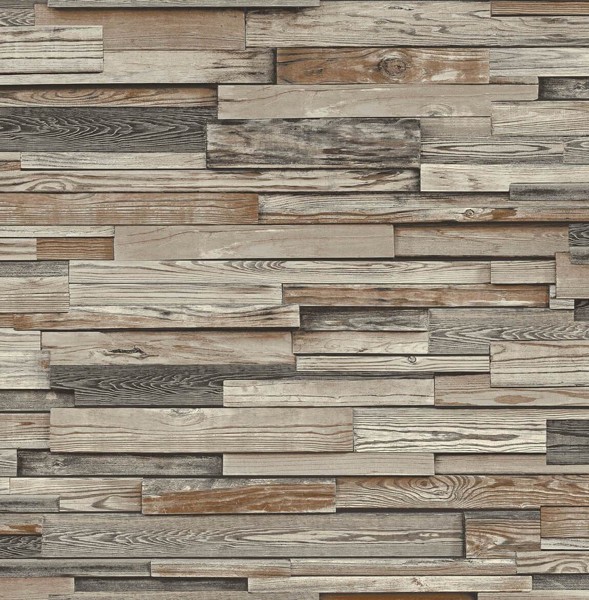 Reclaimed Wood Plank Peel And Stick Wallpaper In Charcoal And Brown By