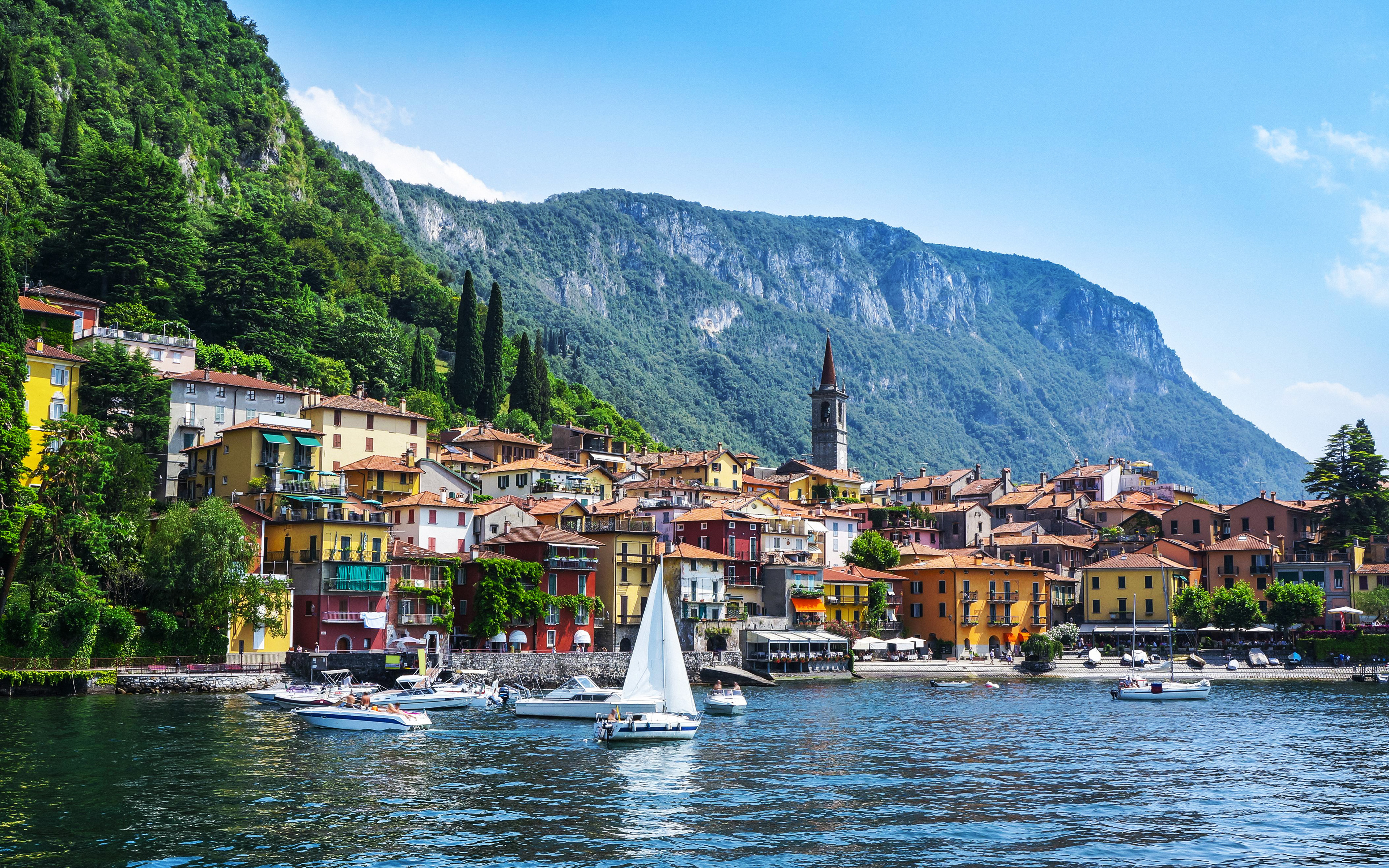 Download wallpaper mountain lake, travel, italian lake, mountains, Lombardy, Italian Alpes, Northern Italy for desktop with resolution 3840x2400. High Quality HD picture wallpaper