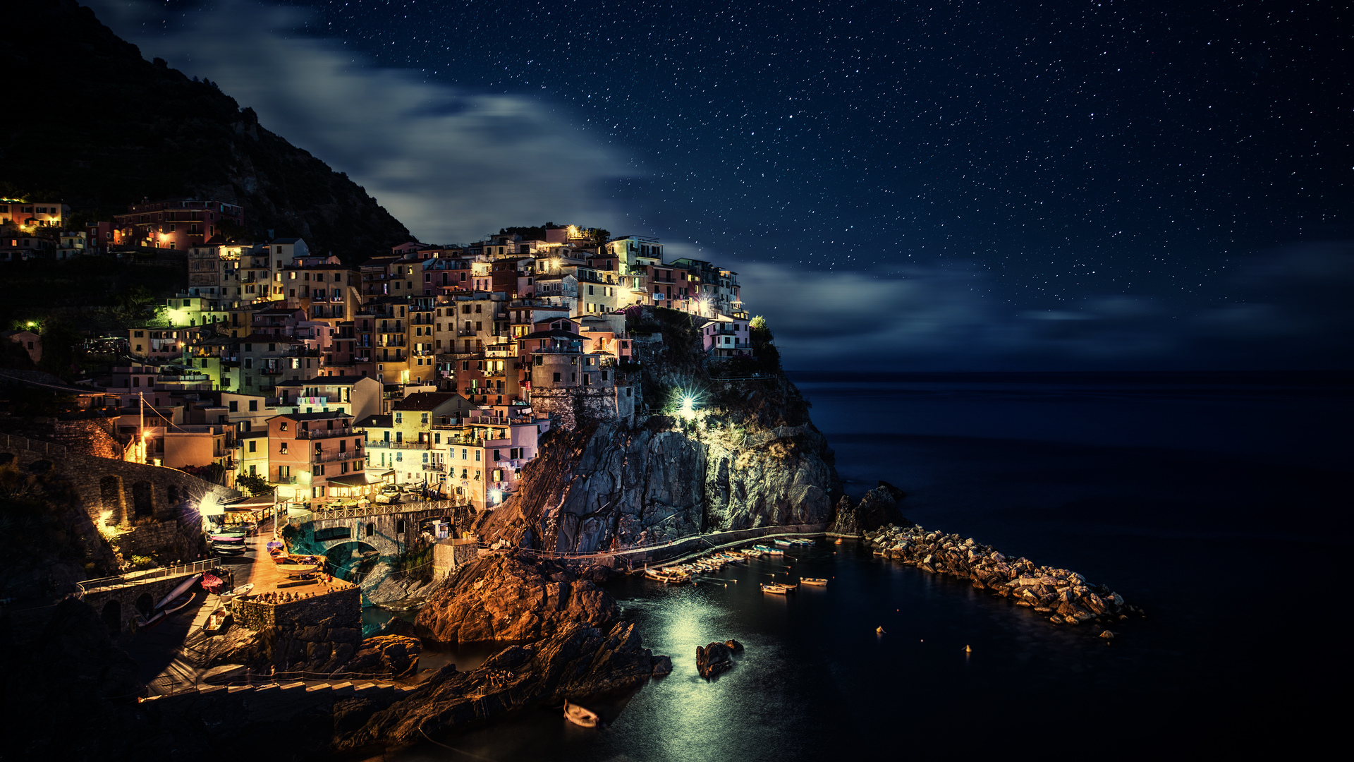 1920x1080 liguria, city, stars, province of la spezia, northern italy, manarola, night, night