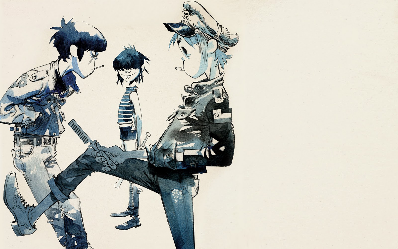 gorillaz 2d wallpaper, cartoon, illustration, black hair, anime, art
