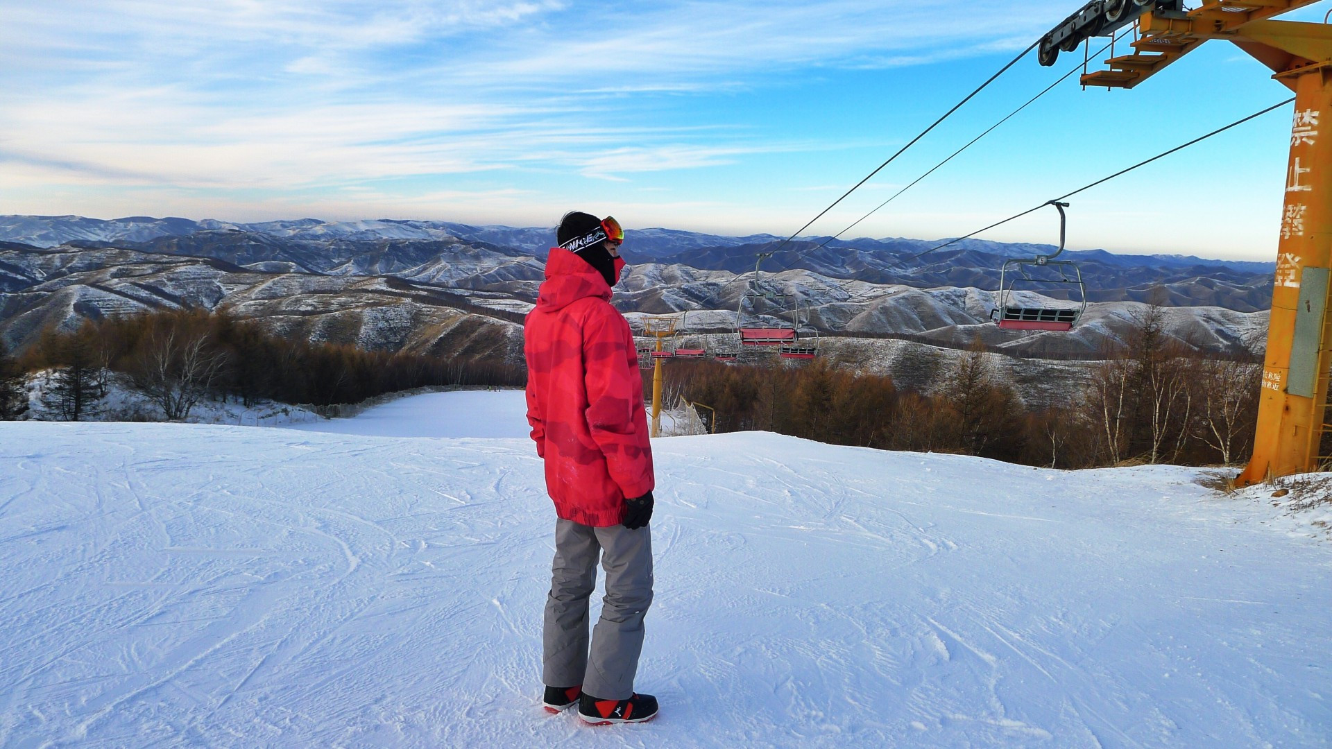 Download 1920x1080 Snow, Man, Cable Car, Winter, Sky, Snowboard Wallpaper for Widescreen