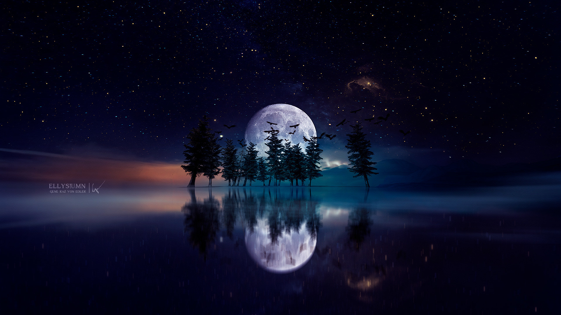 1920x1080 Reflection, Moon, Tree wallpaper JPG. Mocah HD Wallpaper