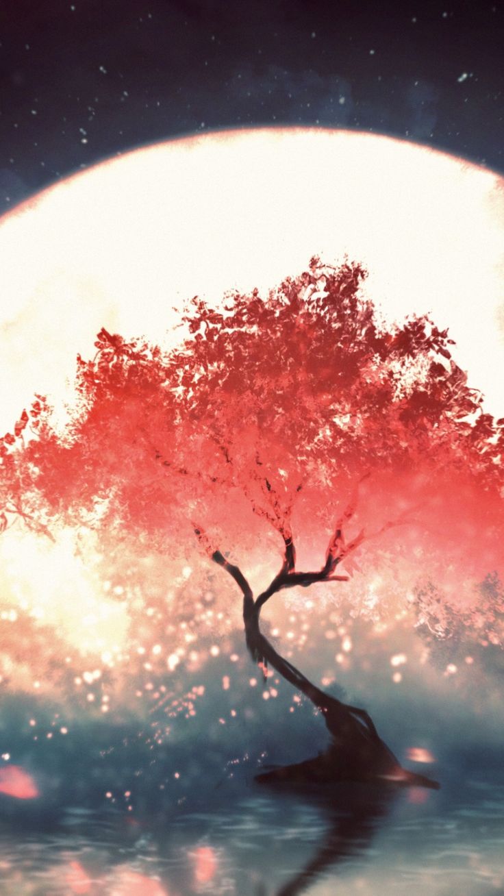 Red tree, moon light, fantasy wallpaper. Red tree, Wallpaper earth, Cool wallpaper for phones