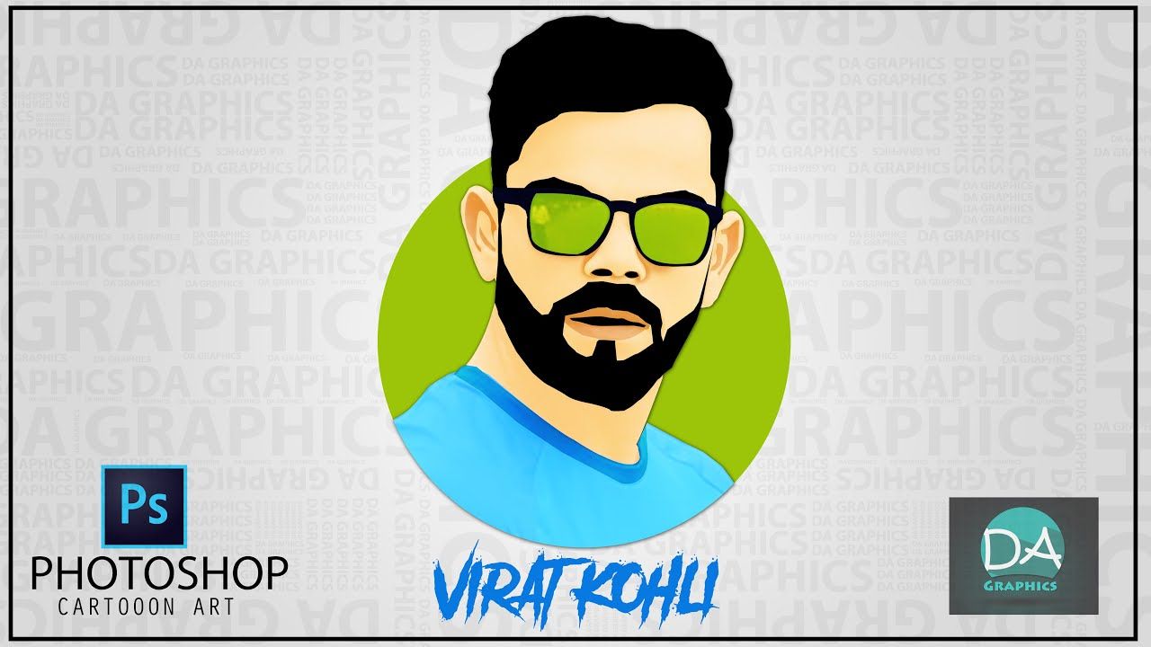 Cartoon vector art portrait of virat kohli in photohop speed art
