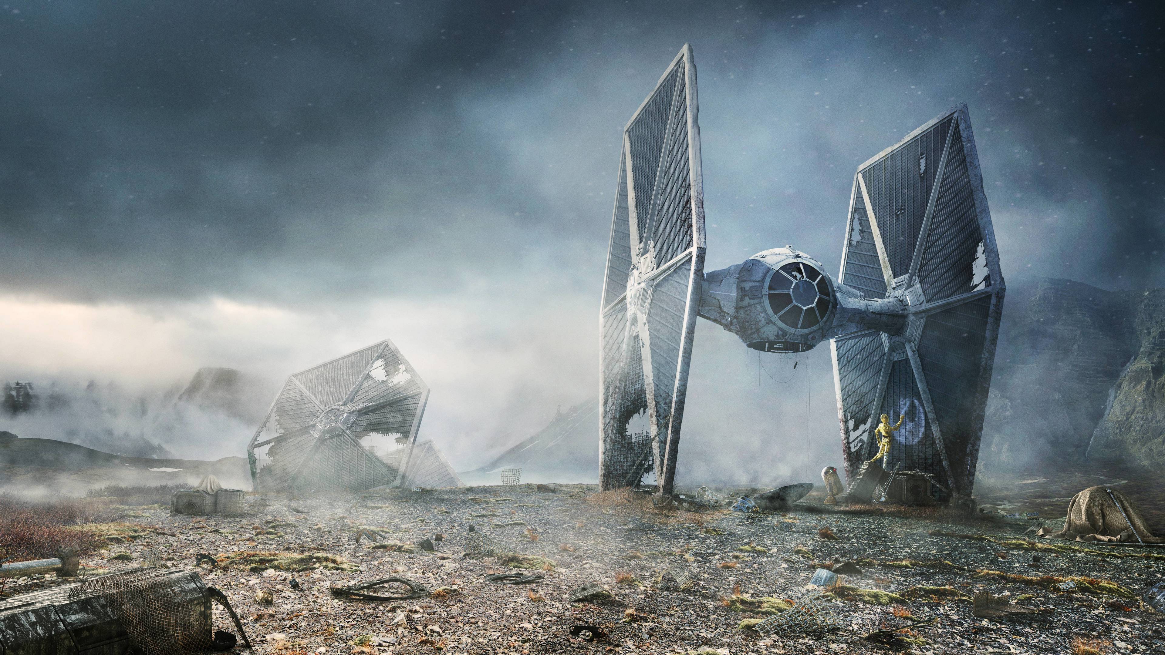 Wallpaper 4k Scifi C 3PO R2 D2 Star Wars TIE Fighter Wallpaper