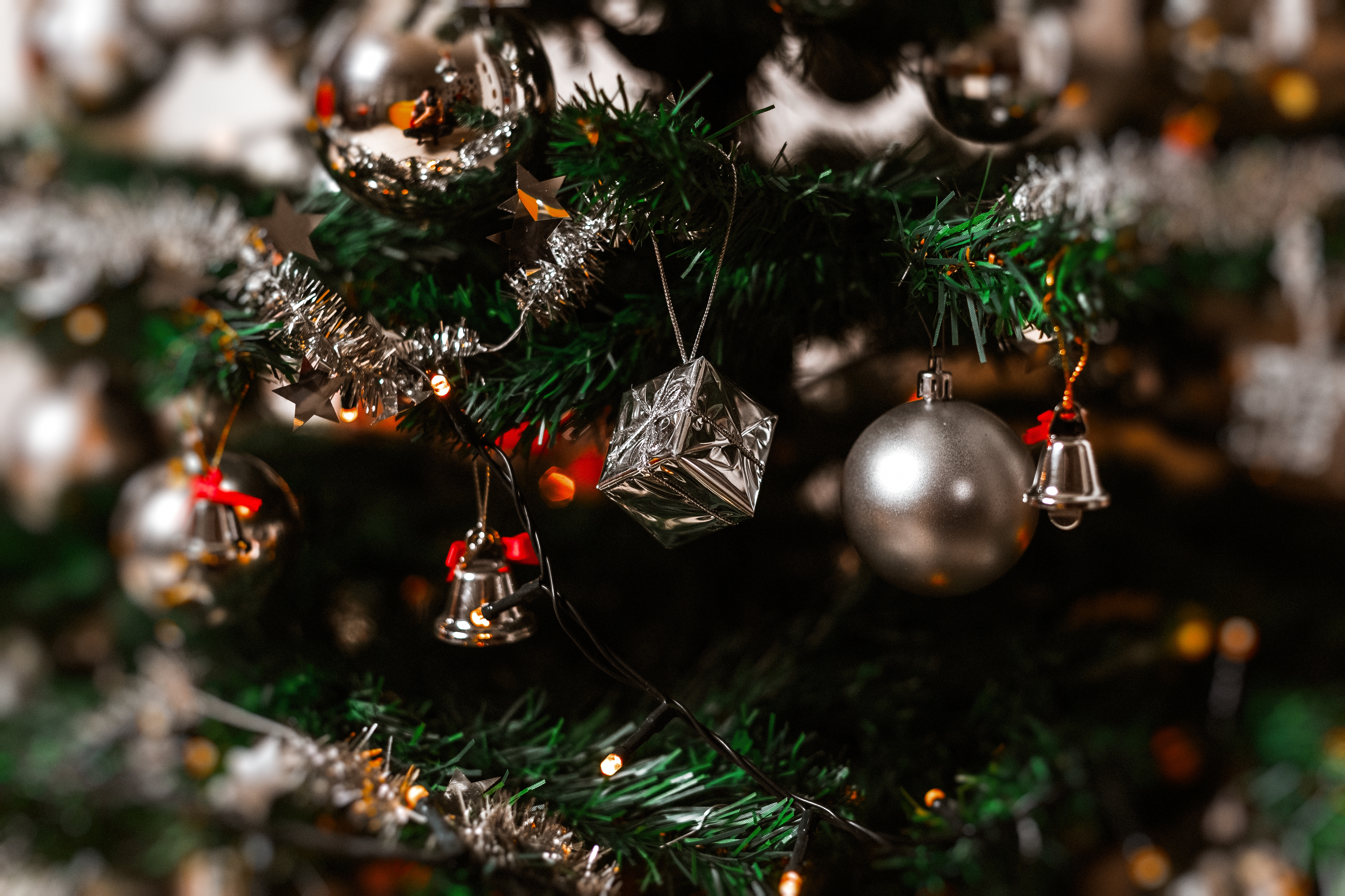 Close Up Photo Of Silver Christmas Decorations · Free