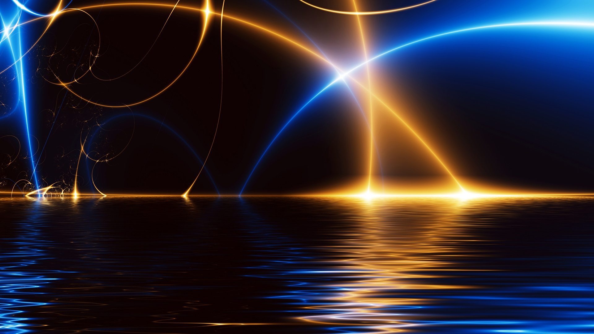 Download 1920x1080 Colorful Light Rays, Water, Waves, Reflection Wallpaper for Widescreen