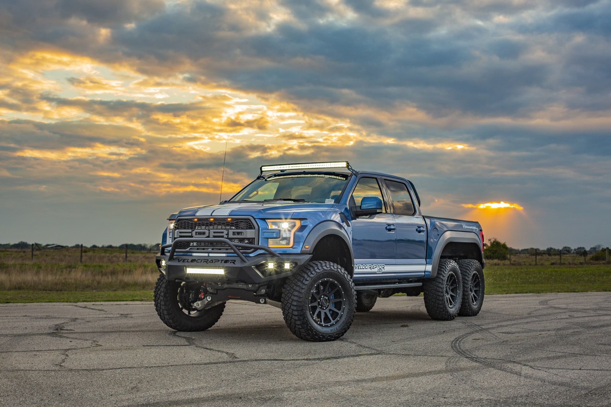 Hennessey VelociRaptor 6×6 In Ford Performance Blue with White Racing Stripes Photo