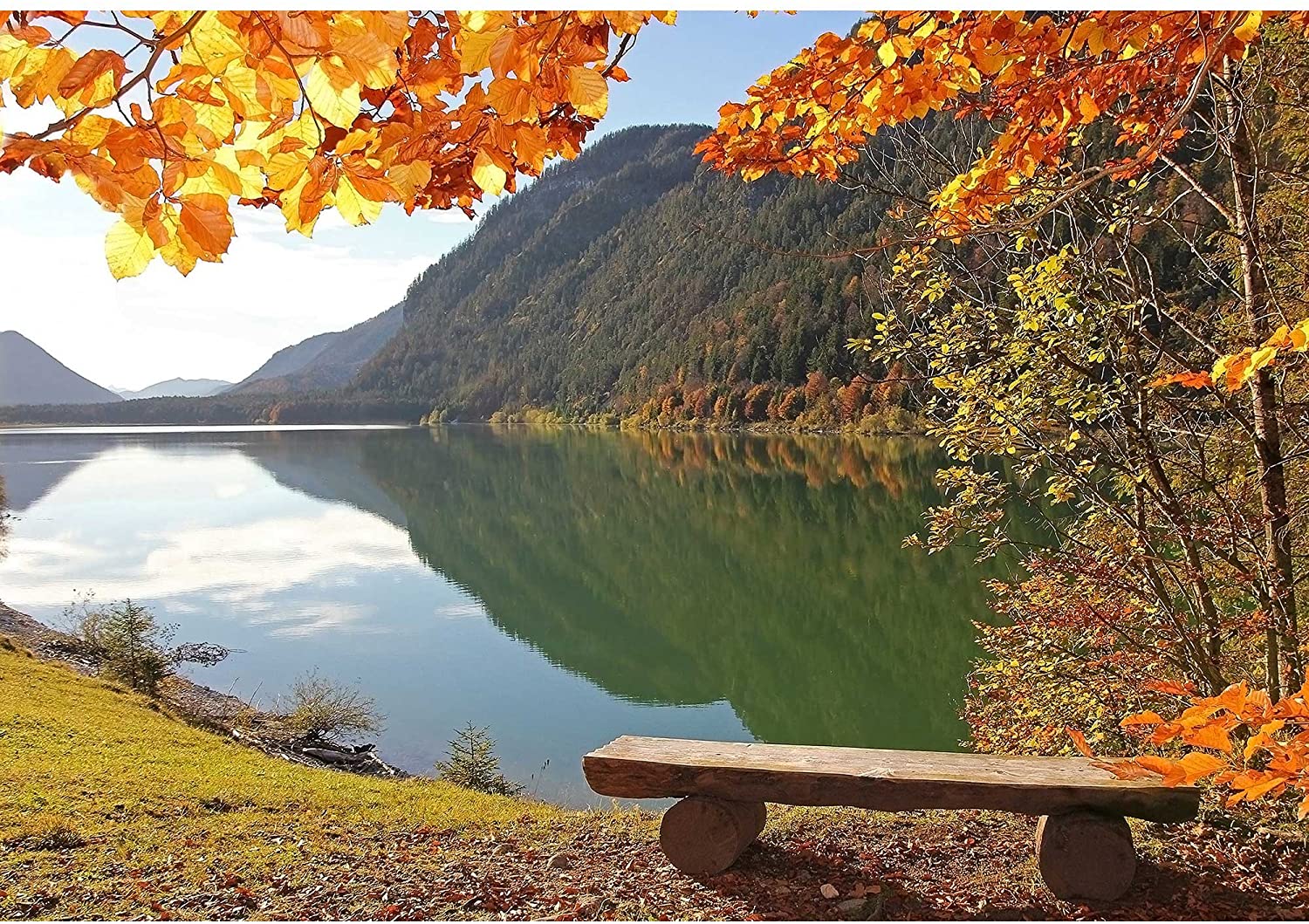 Wall26 View To Idyllic Autumnal Lake Sylvenstein, Germany Wall Mural. Self Adhesive Large Wallpaper Inches