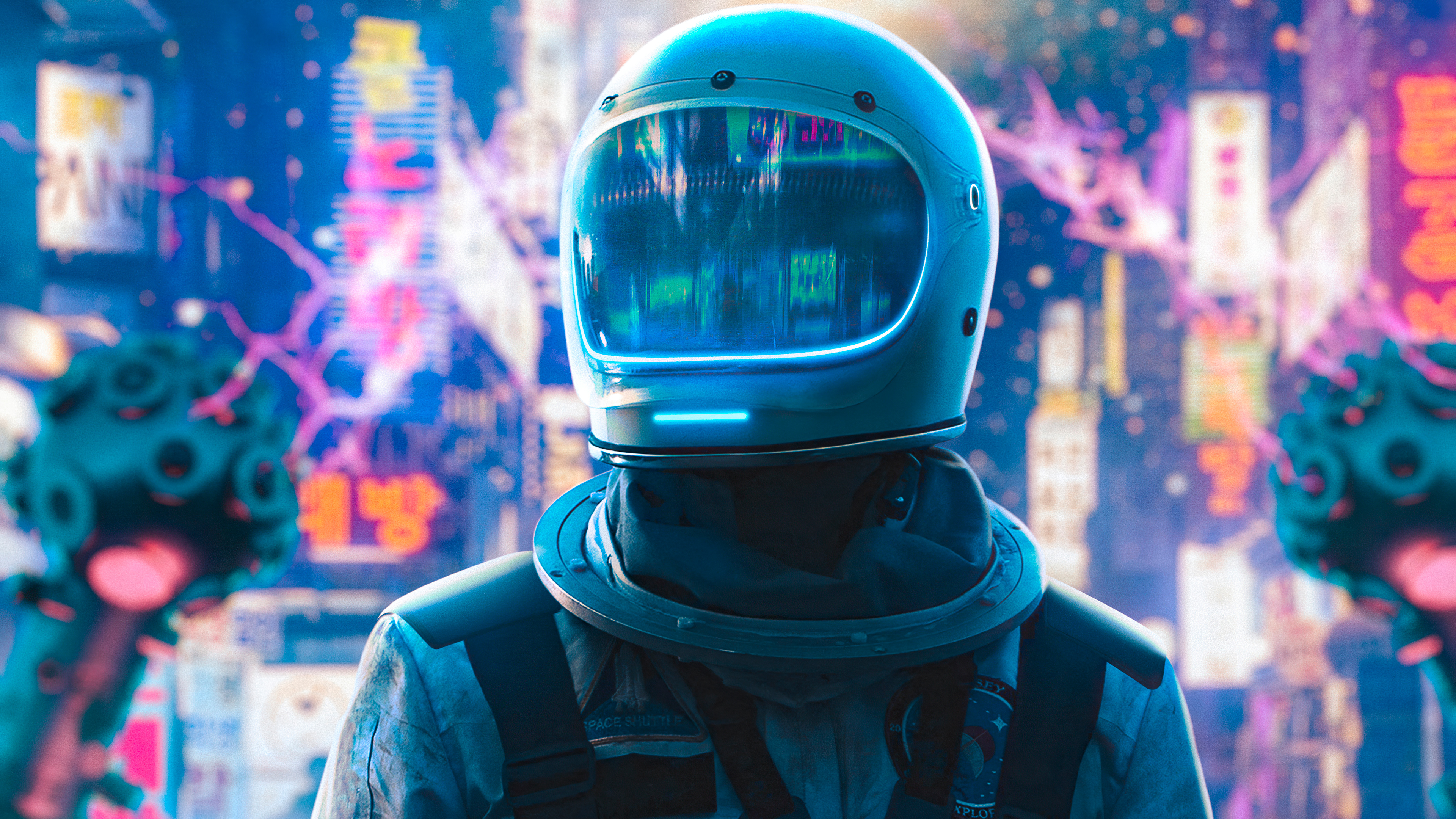 Astronaut in neon city Wallpaper 4k Ultra HD