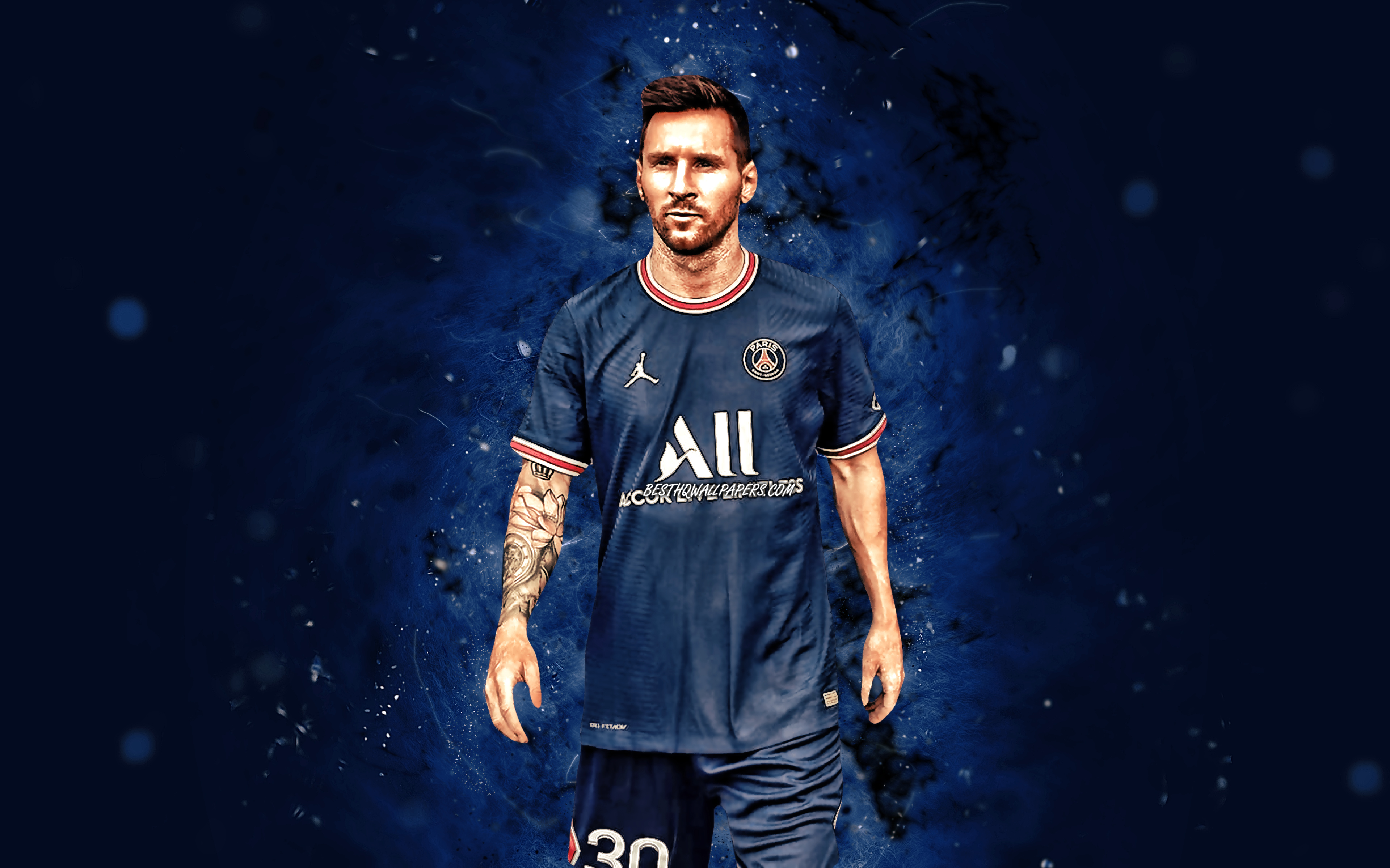 Download Wallpaper Lionel Messi, 2021, PSG, Argentinian Footballers, 4K, Paris Saint Germain, Blue Neon Lights, Soccer, Messi PSG, Ligue 1, Leo Messi, Football, Lionel Messi PSG, Lionel Messi Paris Saint Germain, Lionel Messi 4K
