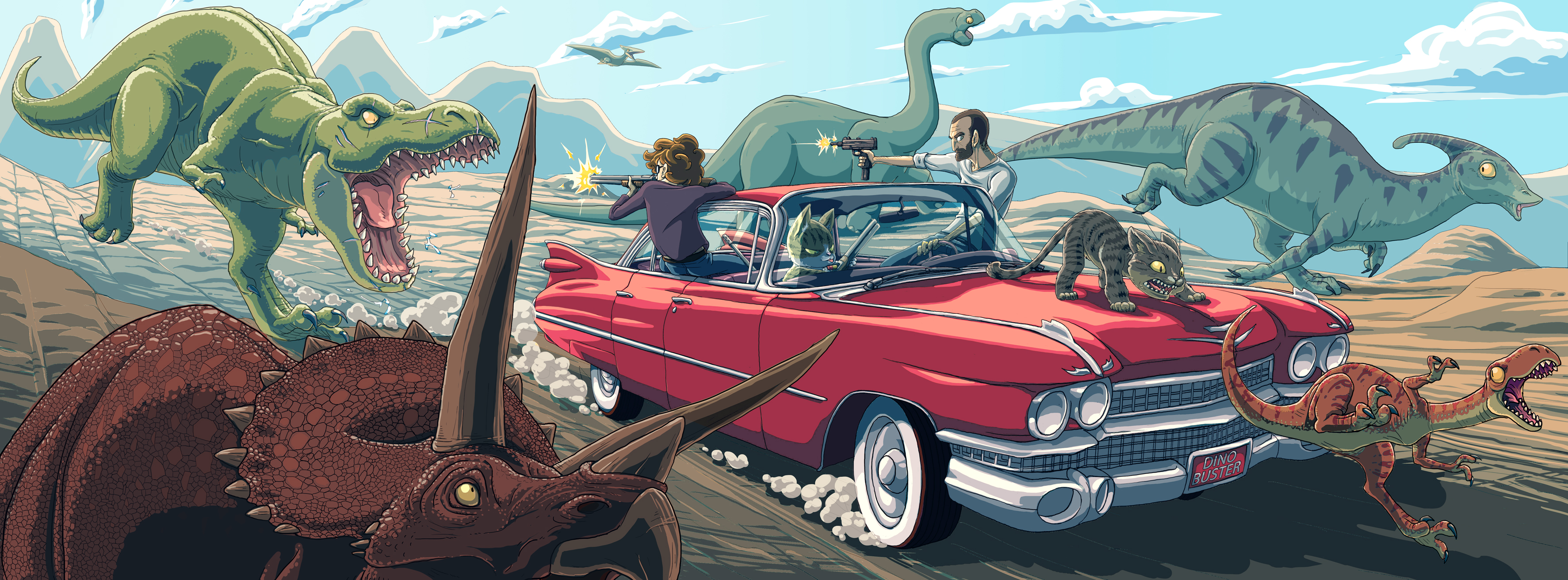 3546x1312 cadillacs and dinosaurs HD wallpaper free HD widescreen