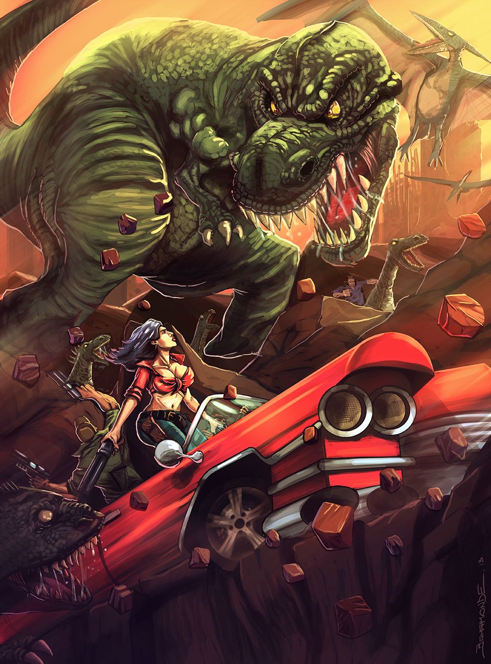 Cadillacs And Dinosaurs By El Andyjack. Dinosaur, Game Artwork, Art