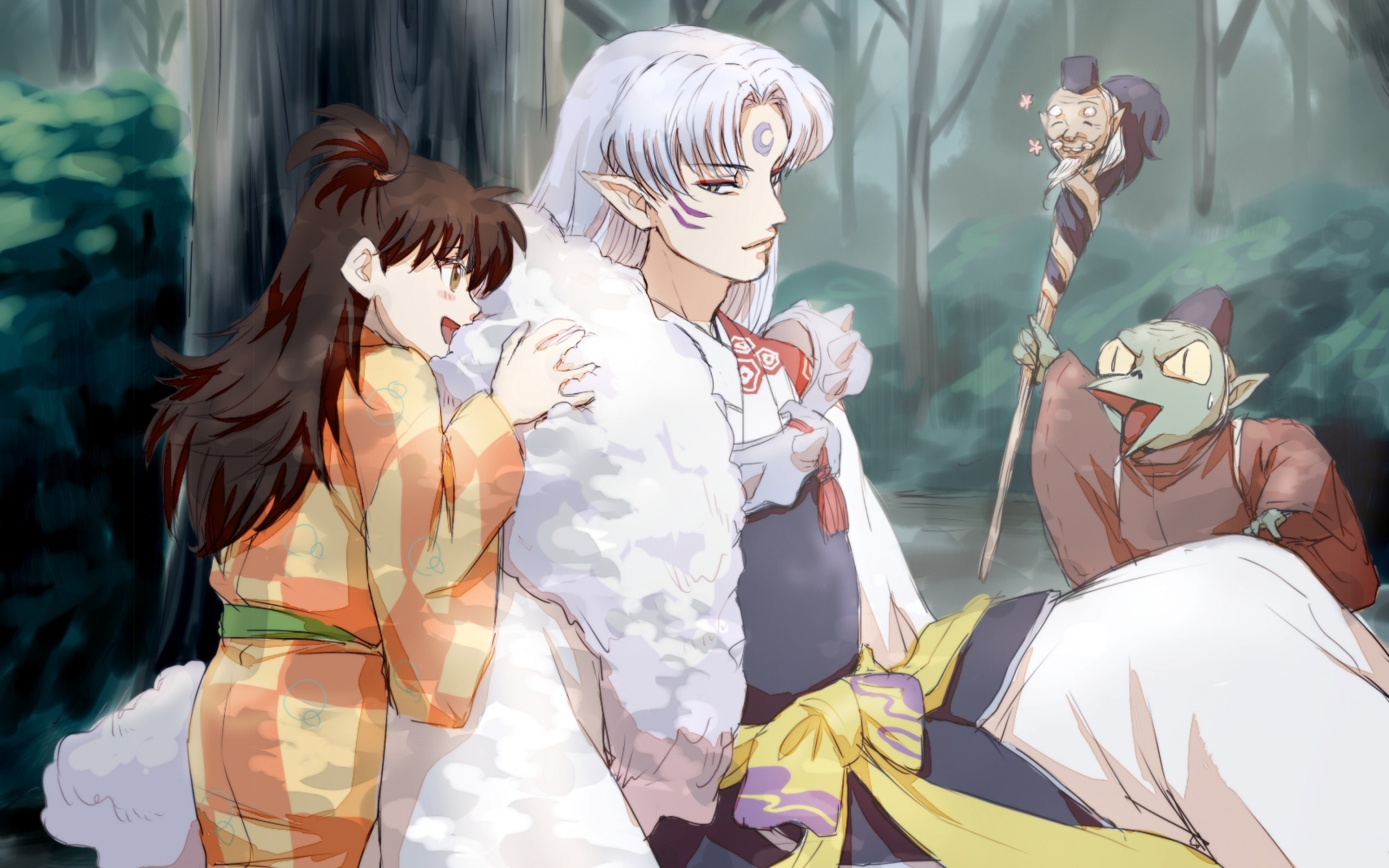 Download 2880x1800 Sesshomaru, Inuyasha, Jaken, Rin Wallpaper for MacBook Pro 15 inch
