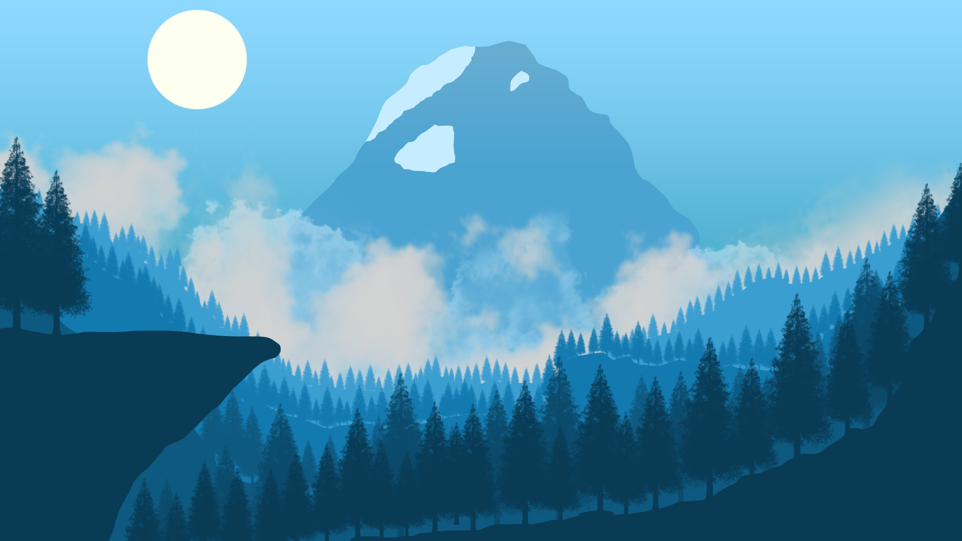 Wallpaper, Flatdesign, landscape, forest, 2D 1920x1080