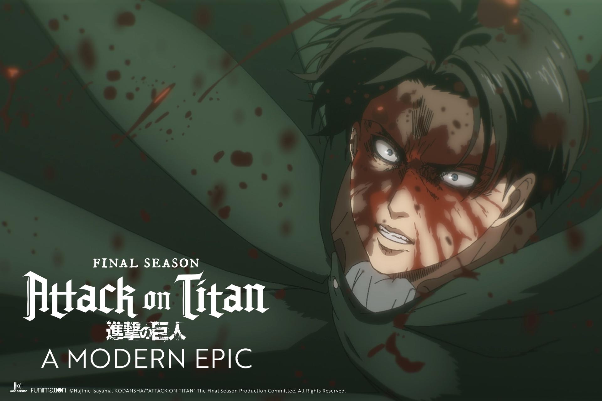 Funimation yourself in Attack on Titan Final Season. With downloadables like wallpaper, posters, and social icons, you can't go wrong! #AoTModernEpic Start downloading