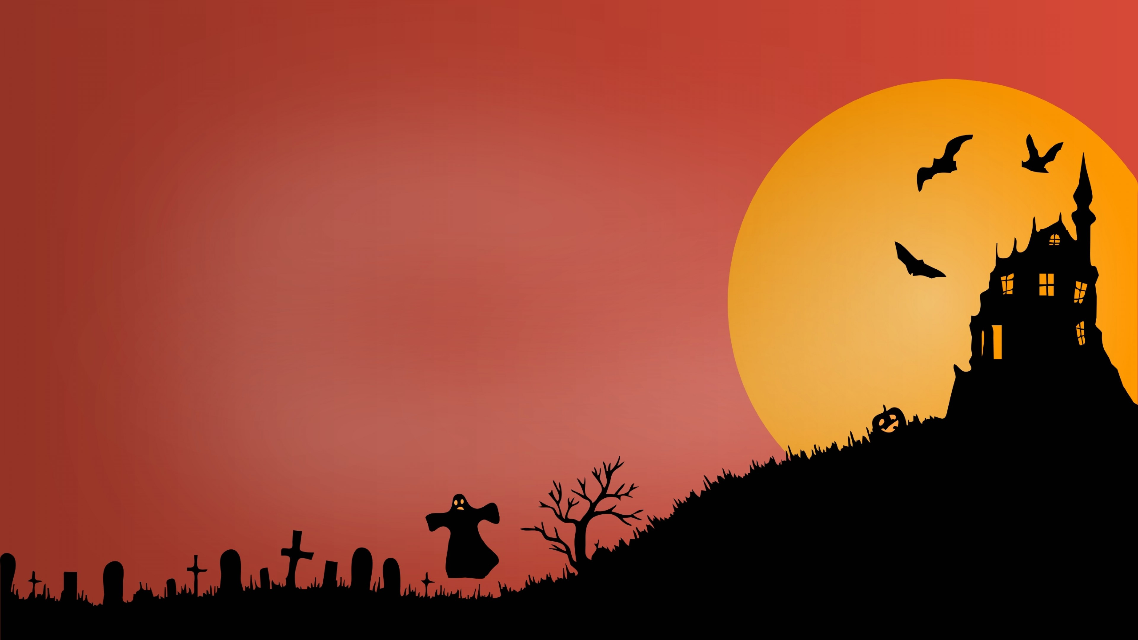 Download 3840x2160 Halloween, Minimalistic, Landscape, Grave, Ghost, Castle Wallpaper for UHD TV