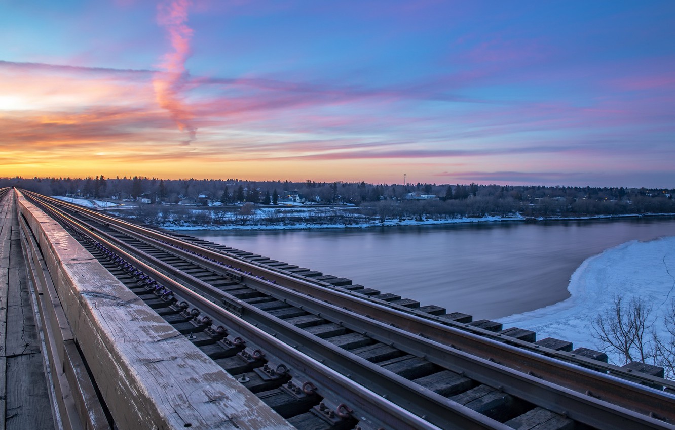 Wallpaper bridge, Sunset, Saskatchewan, Saskatoon image for desktop, section пейзажи