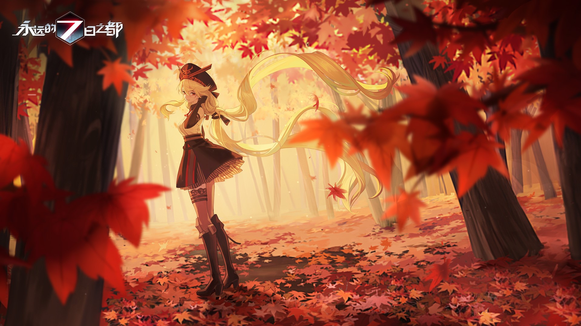 Wallpaper / Forever 7th Capital, anime, anime girls, fall, leaves, outdoors, trees, blonde free download